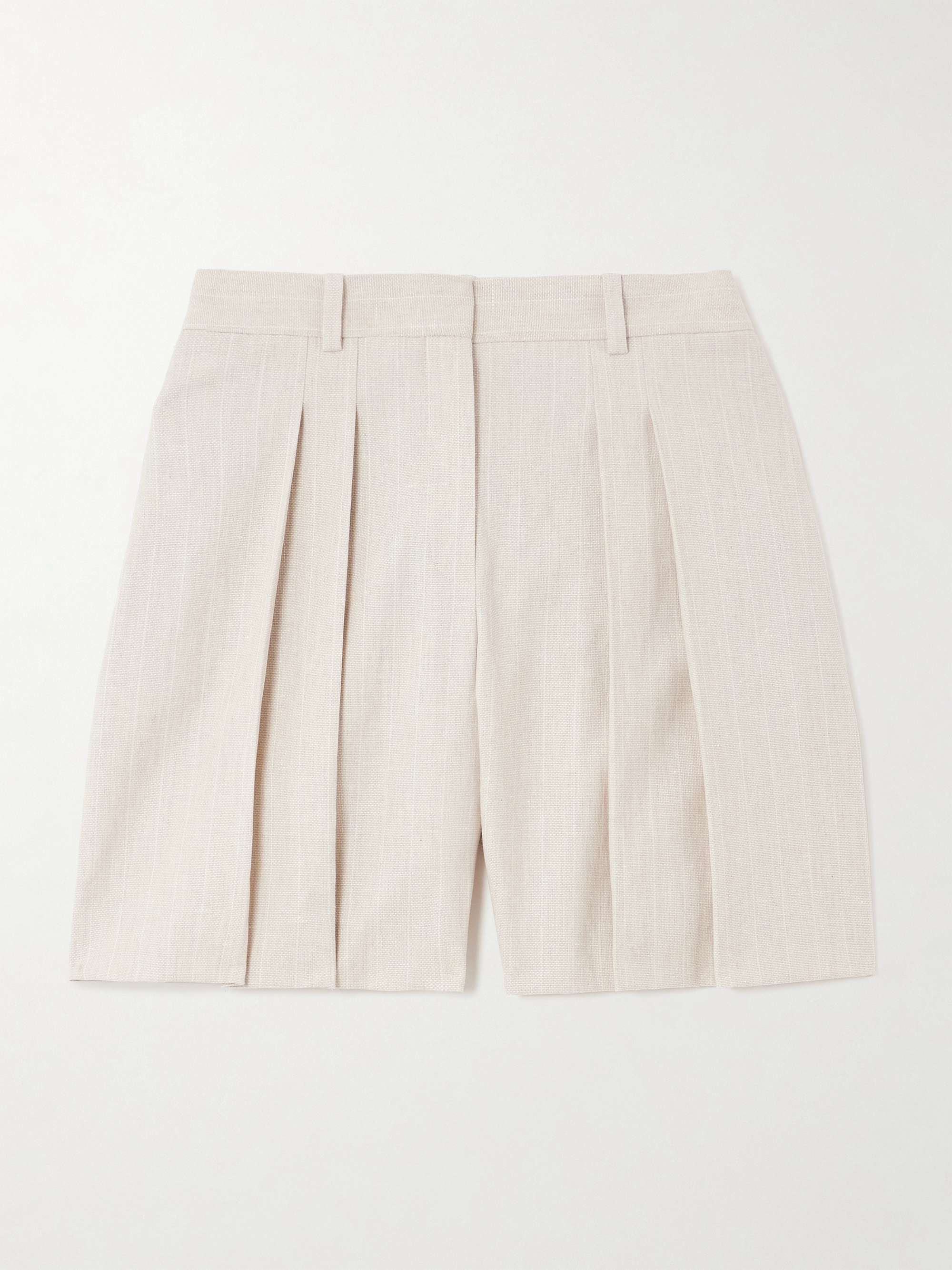Pleated linen-blend canvas shorts view