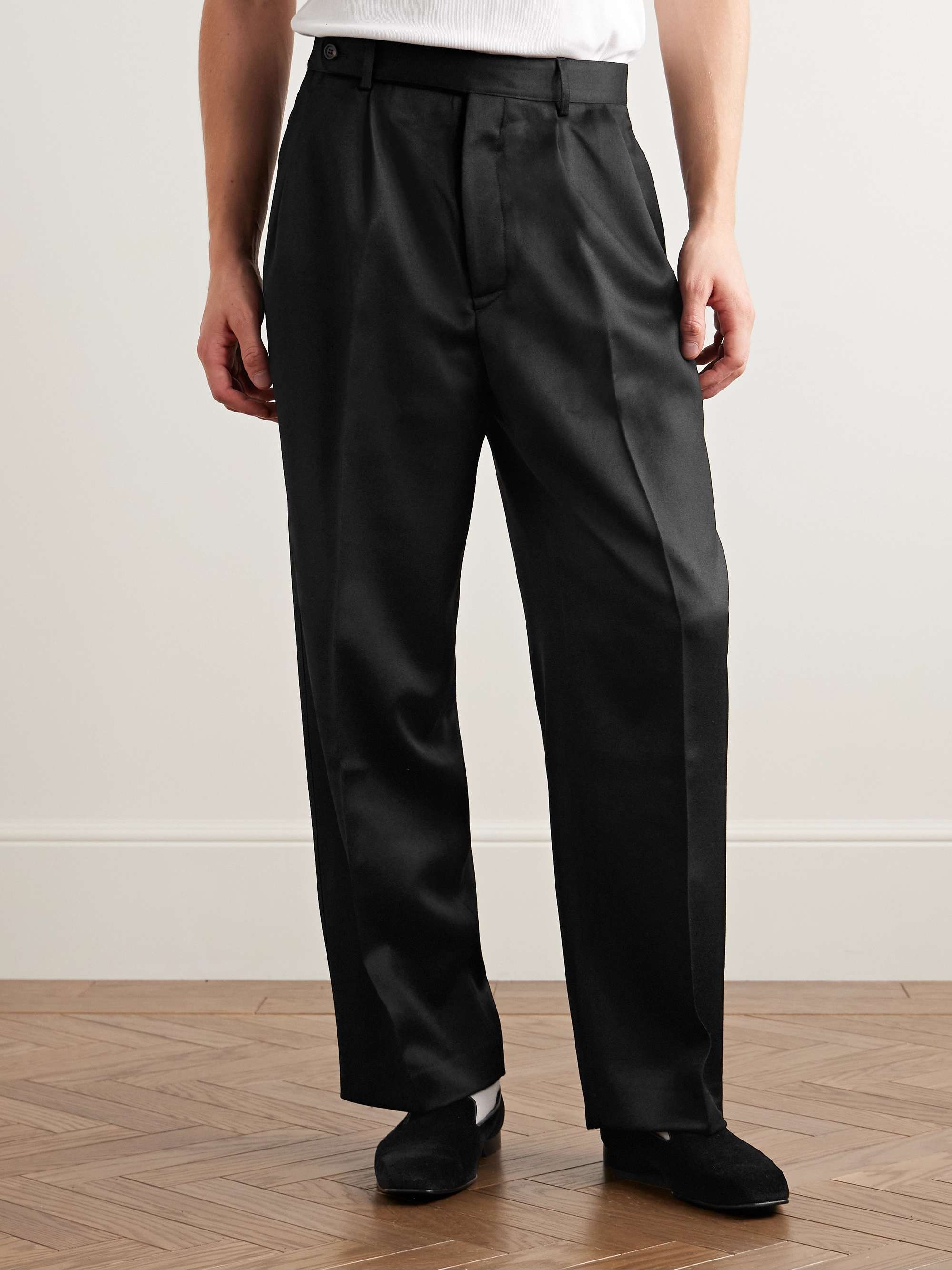 McNab Straight-Leg Pleated Wool Barathea Tuxedo Trousers view