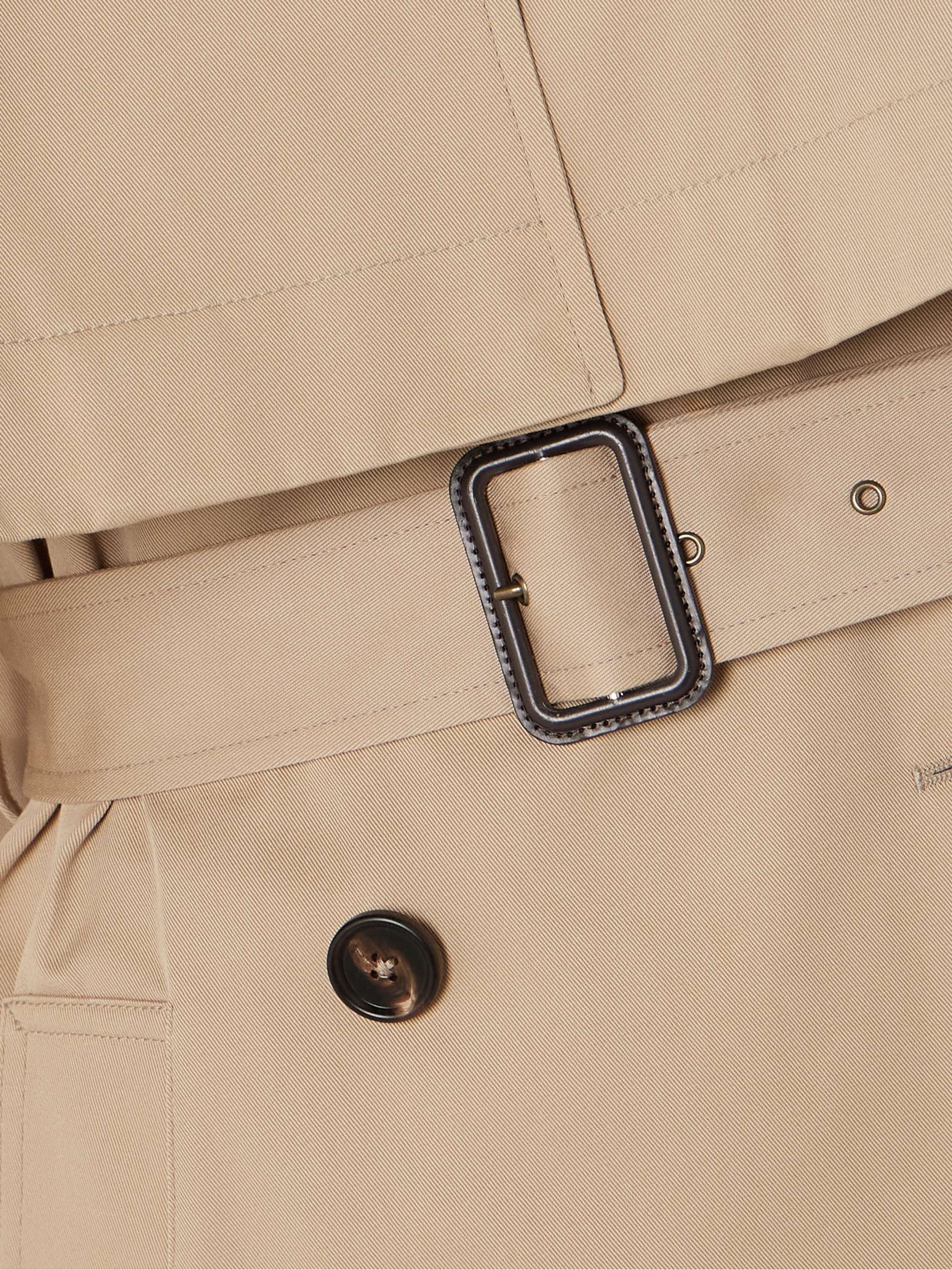 Layered leather-trimmed organic cotton-gabardine trench coat view