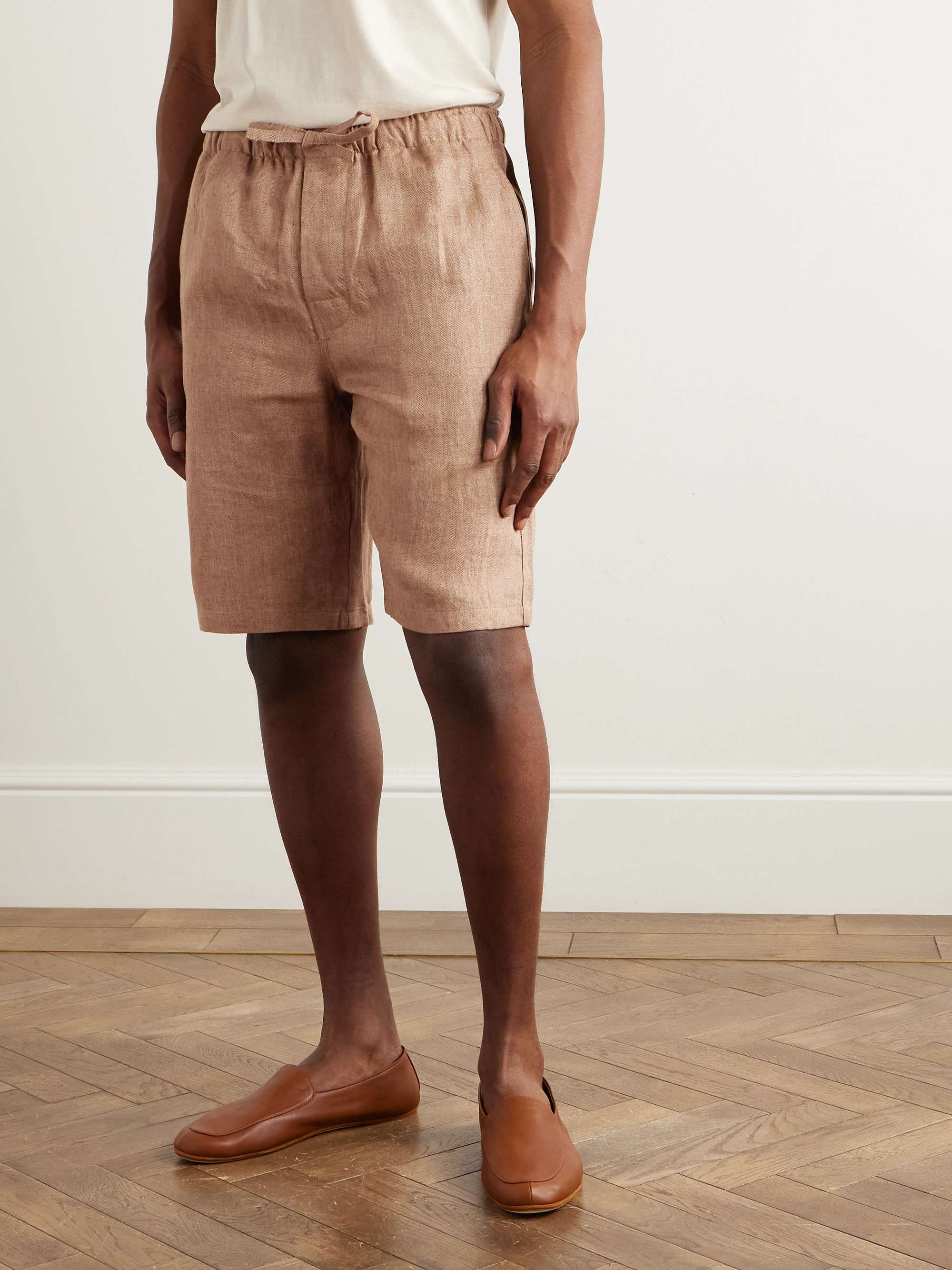 Straight-Leg Herringbone Linen Drawstring Shorts view