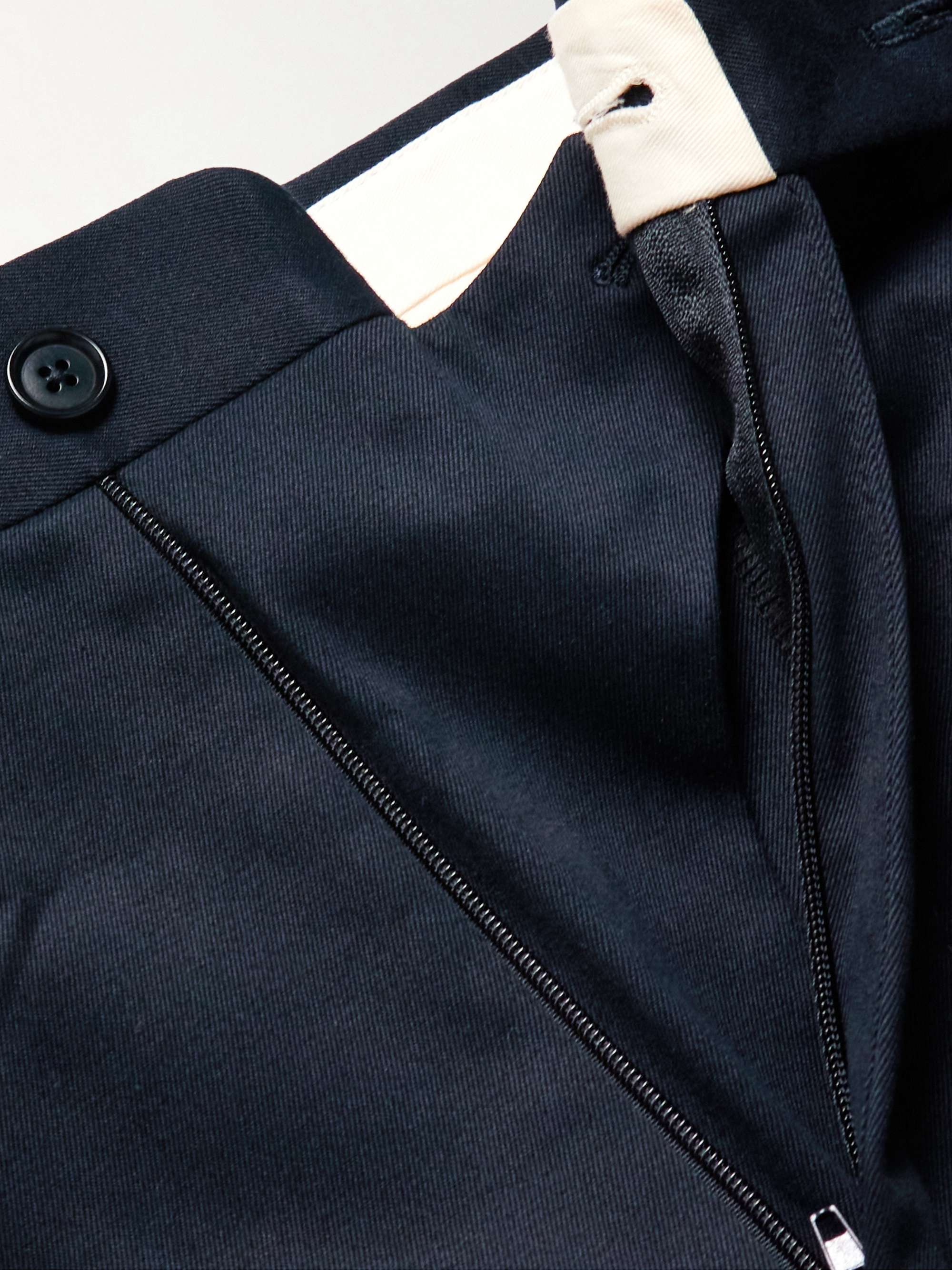Straight-Leg Pleated Stretch Cotton-Twill Trousers view