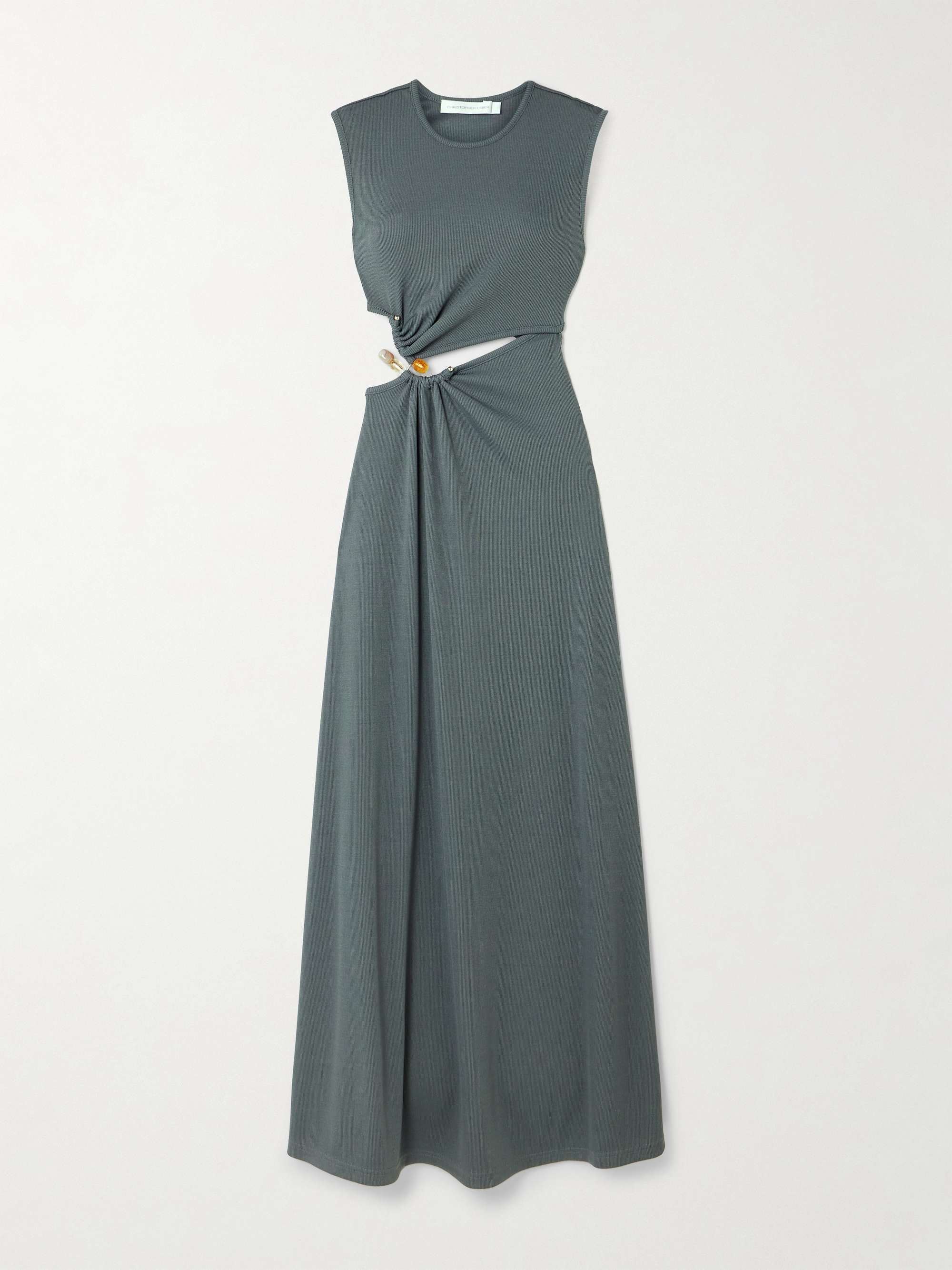 Concave cutout embellished ribbed-knit maxi dress view