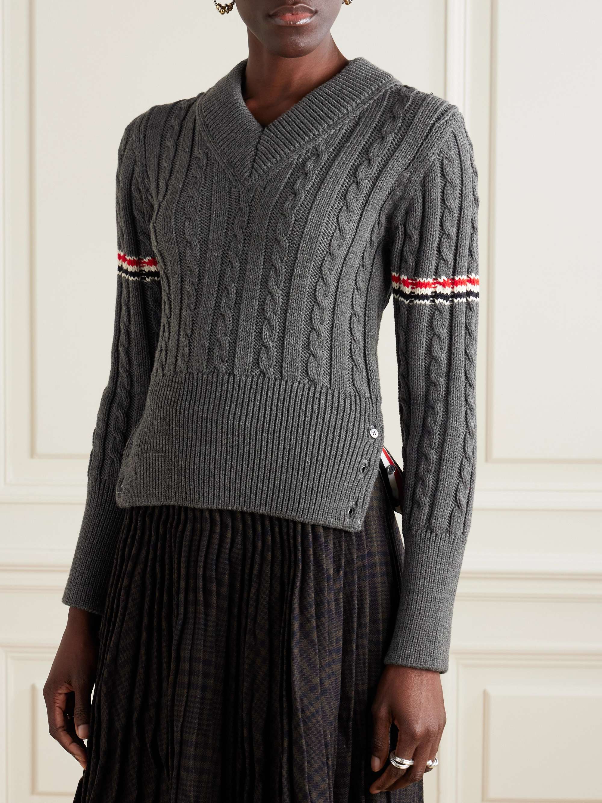 Striped cable-knit wool sweater view