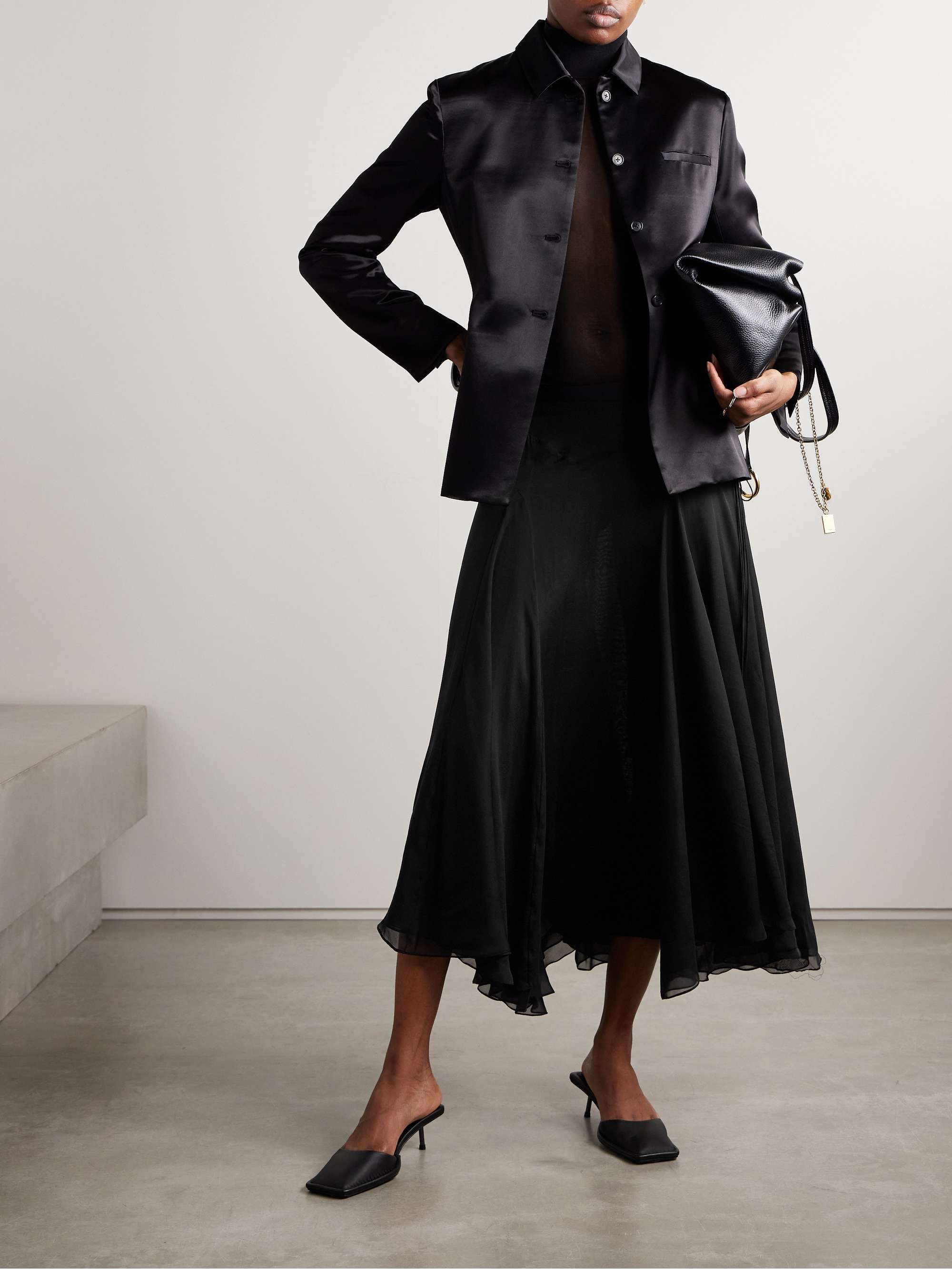 Alyse asymmetric pleated silk-chiffon skirt view