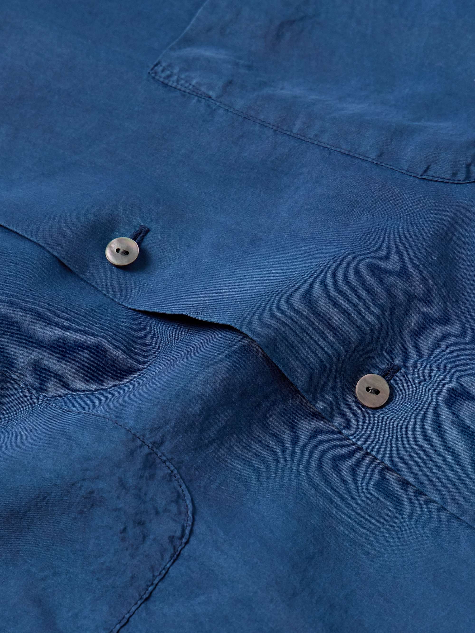 Convertible-Collar Indigo-Dyed Silk-Habotai Shirt view