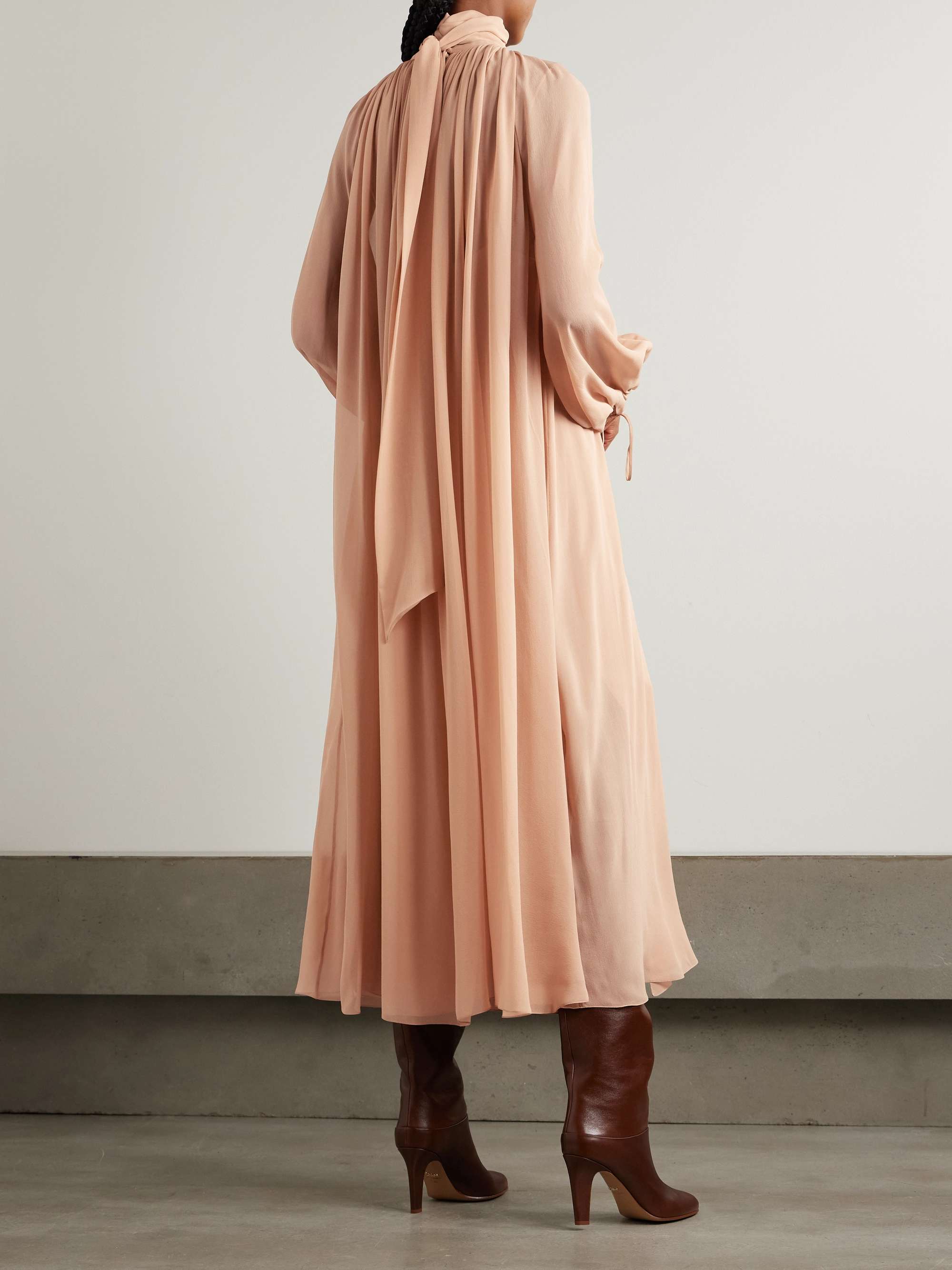 Pleated silk-georgette midi dress view