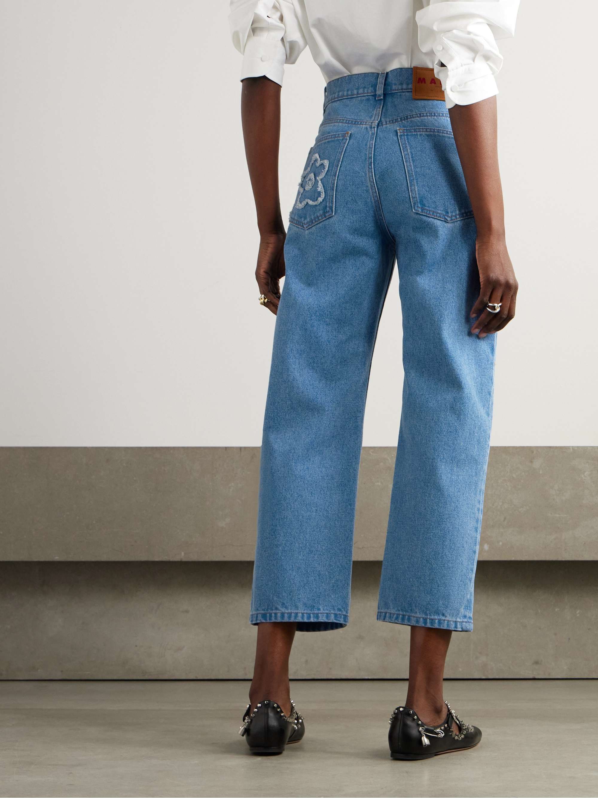 Cropped appliquéd mid-rise straight-leg jeans view