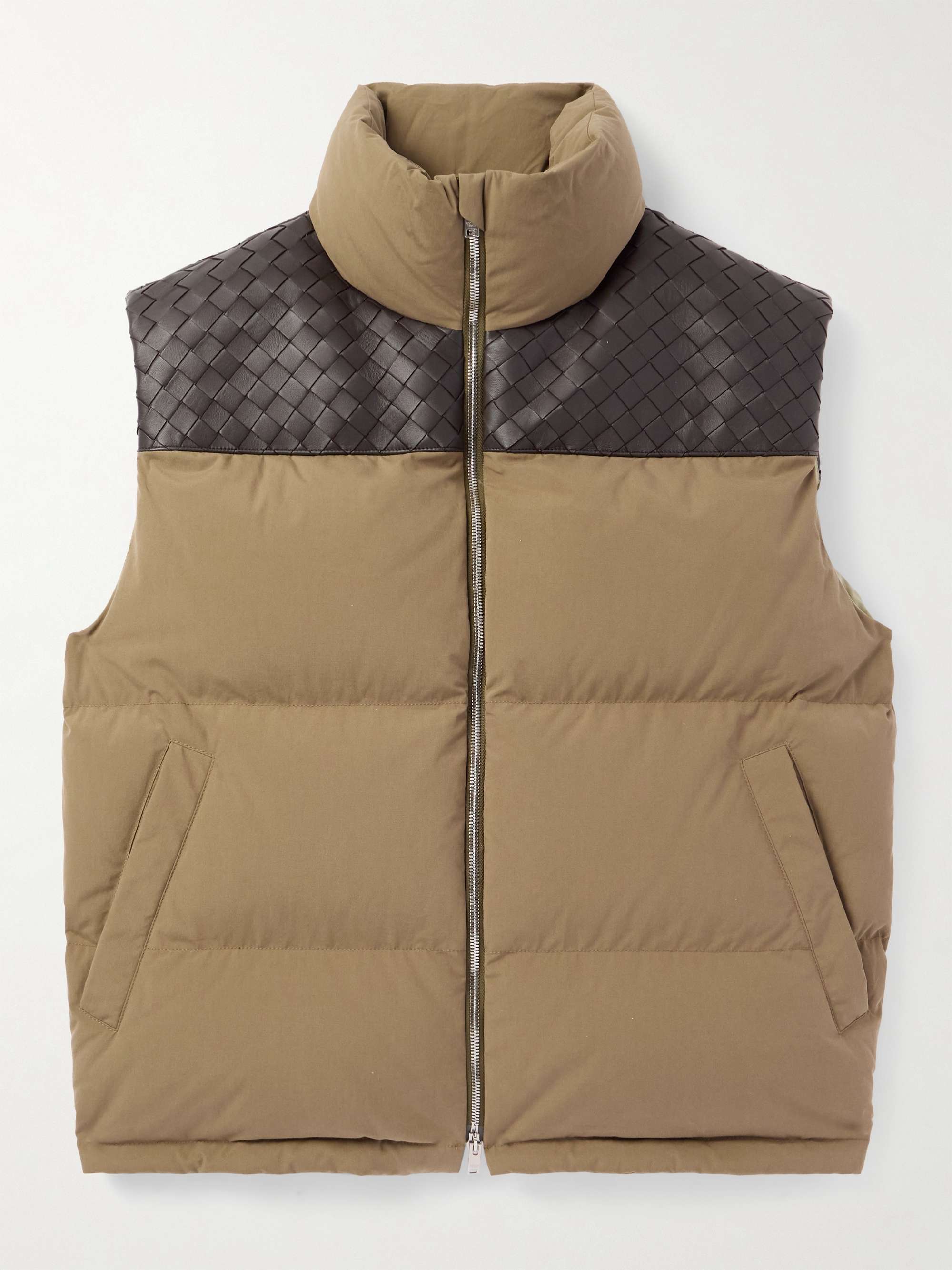 Intrecciato Leather-Panelled Quilted Cotton Down Gilet view