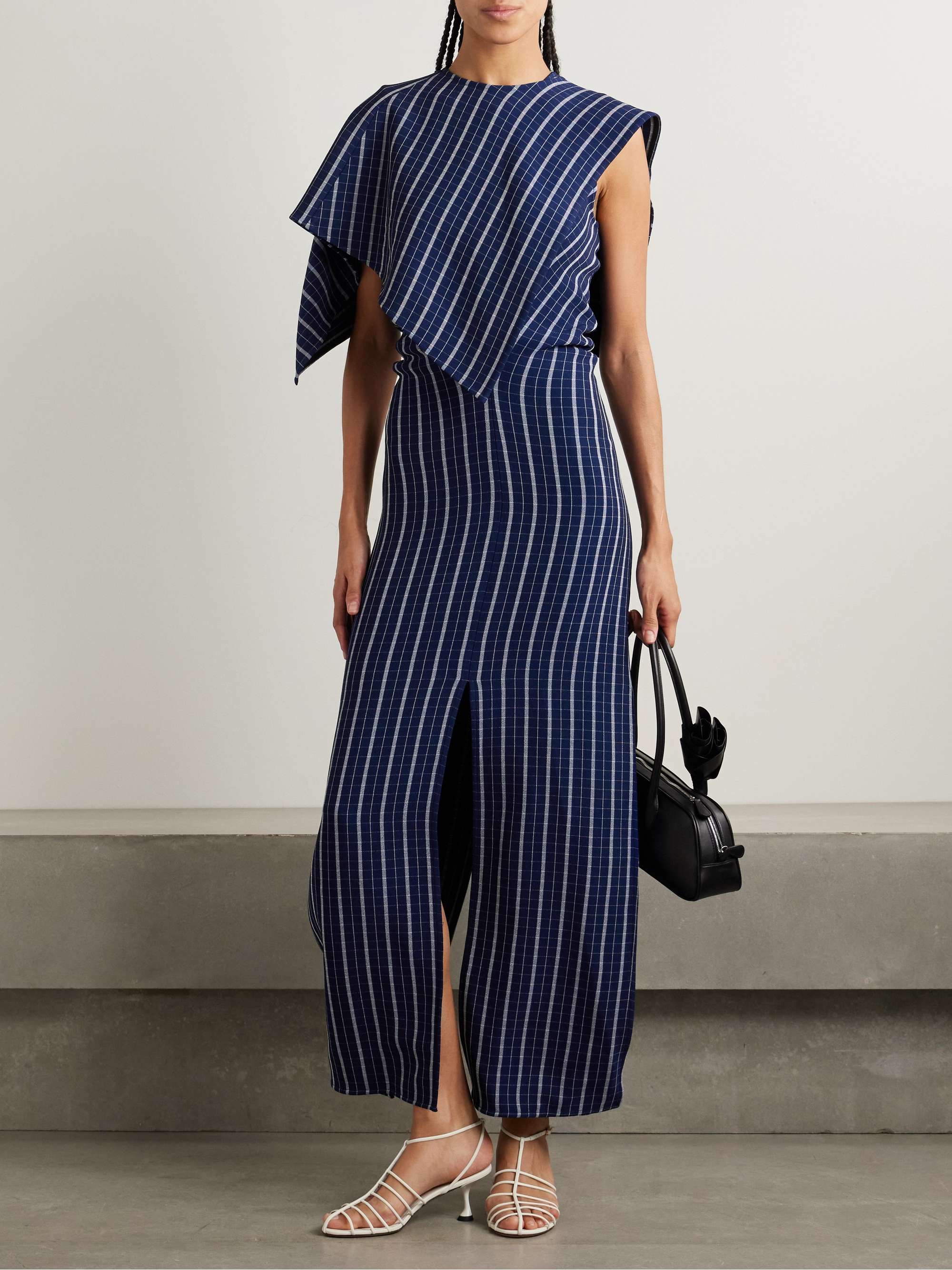 Selene asymmetric draped checked stretch-crepe maxi dress view
