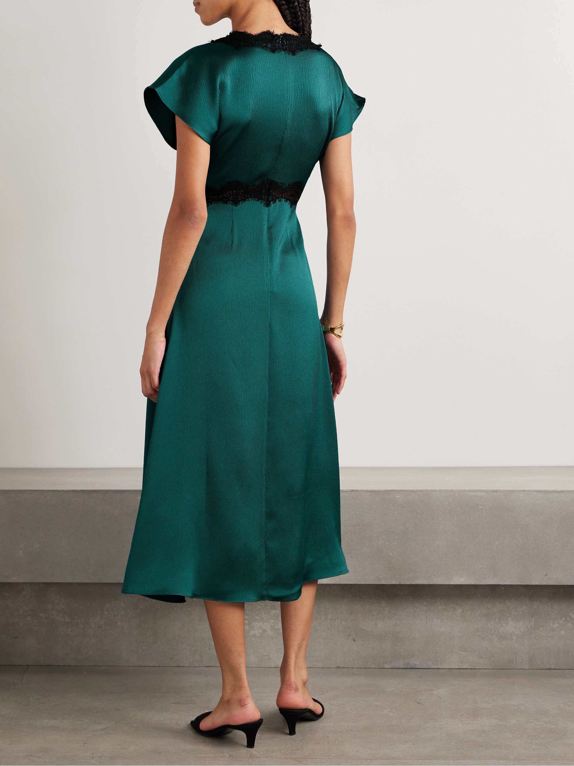 Noa lace-trimmed hammered-satin midi dress view
