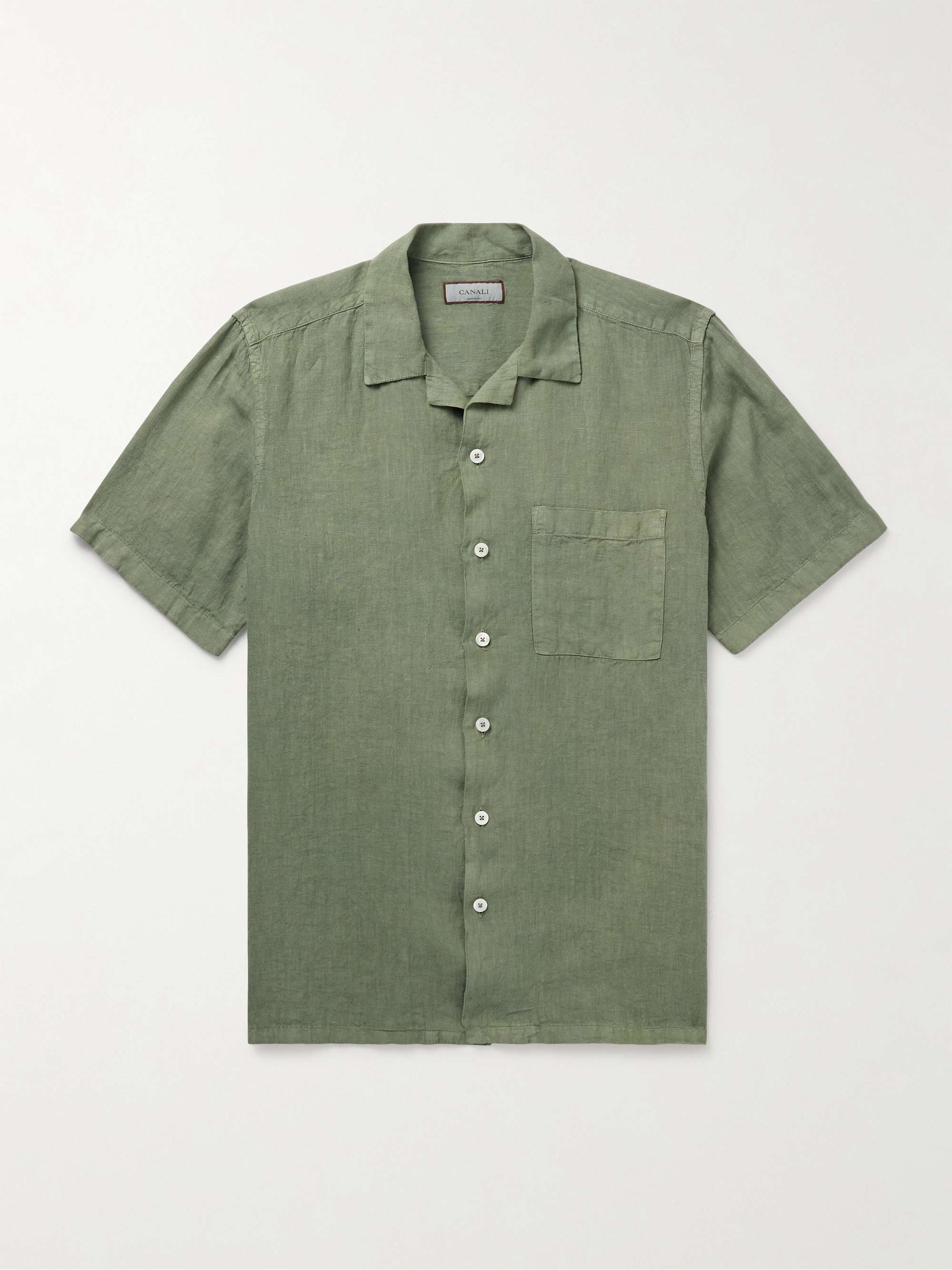 Camp-Collar Garment-Dyed Linen Shirt view