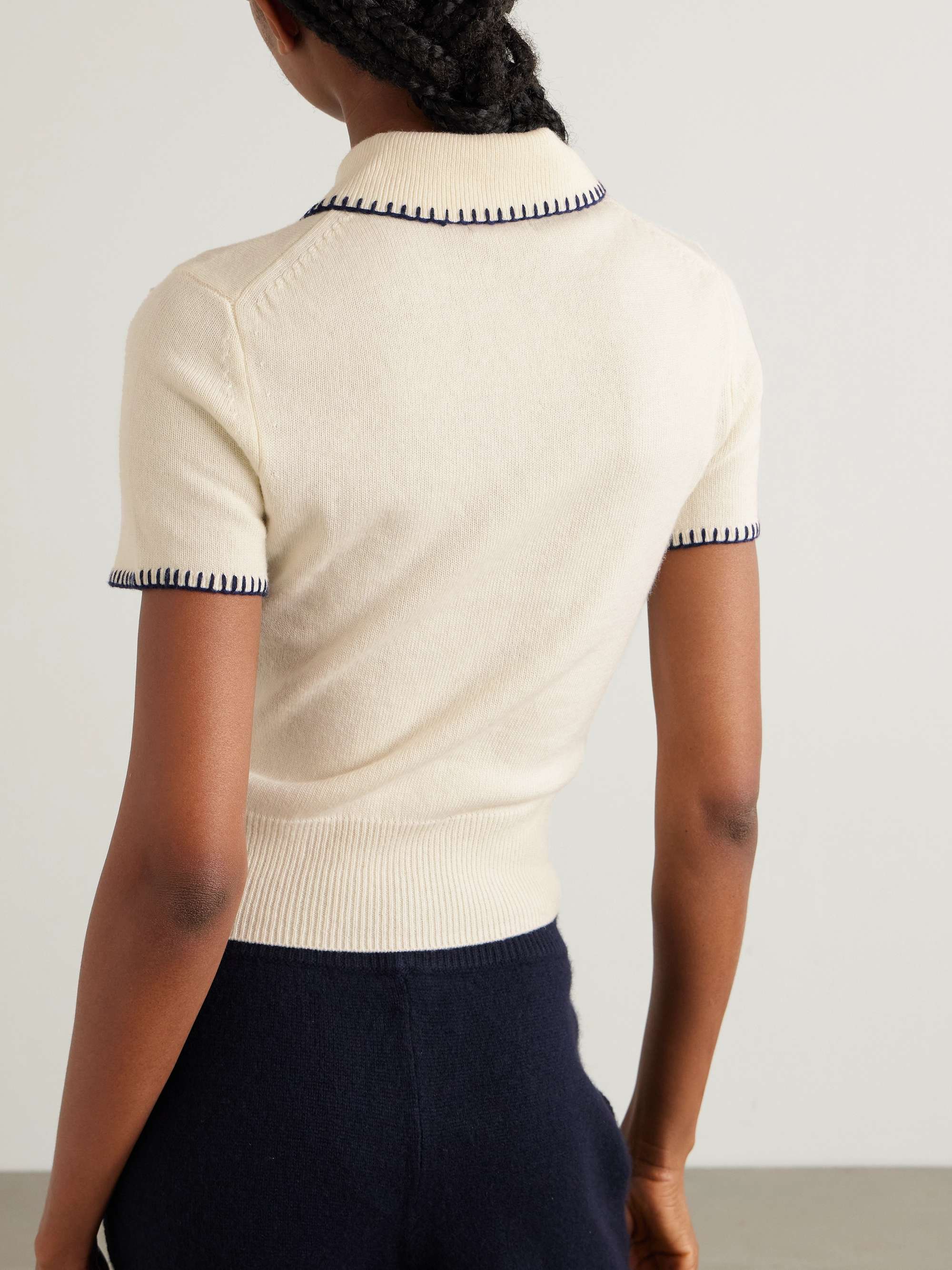 Windsor cropped embroidered wool-blend polo shirt view