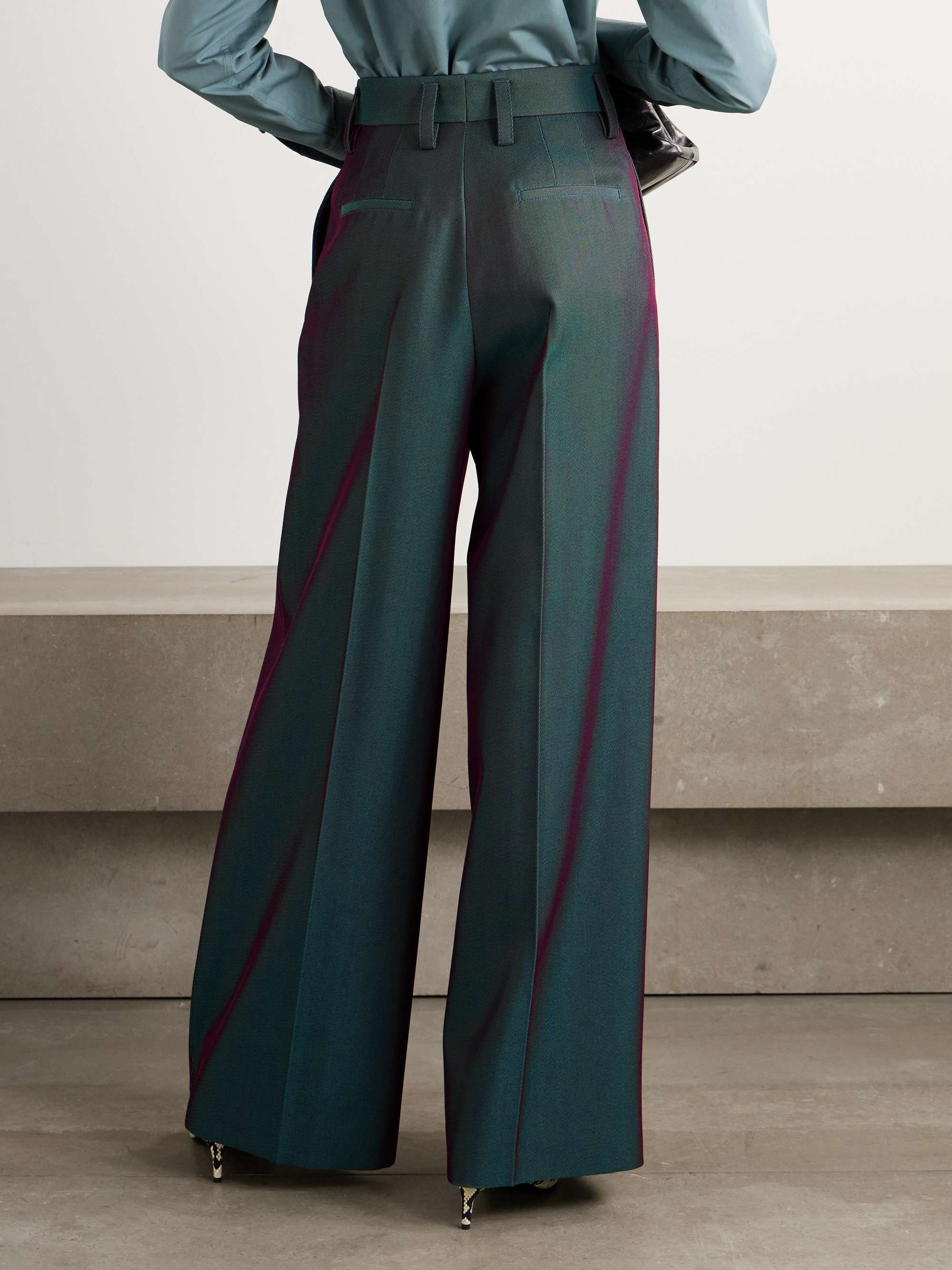 Pleated iridescent wool-blend gabardine wide-leg pants view