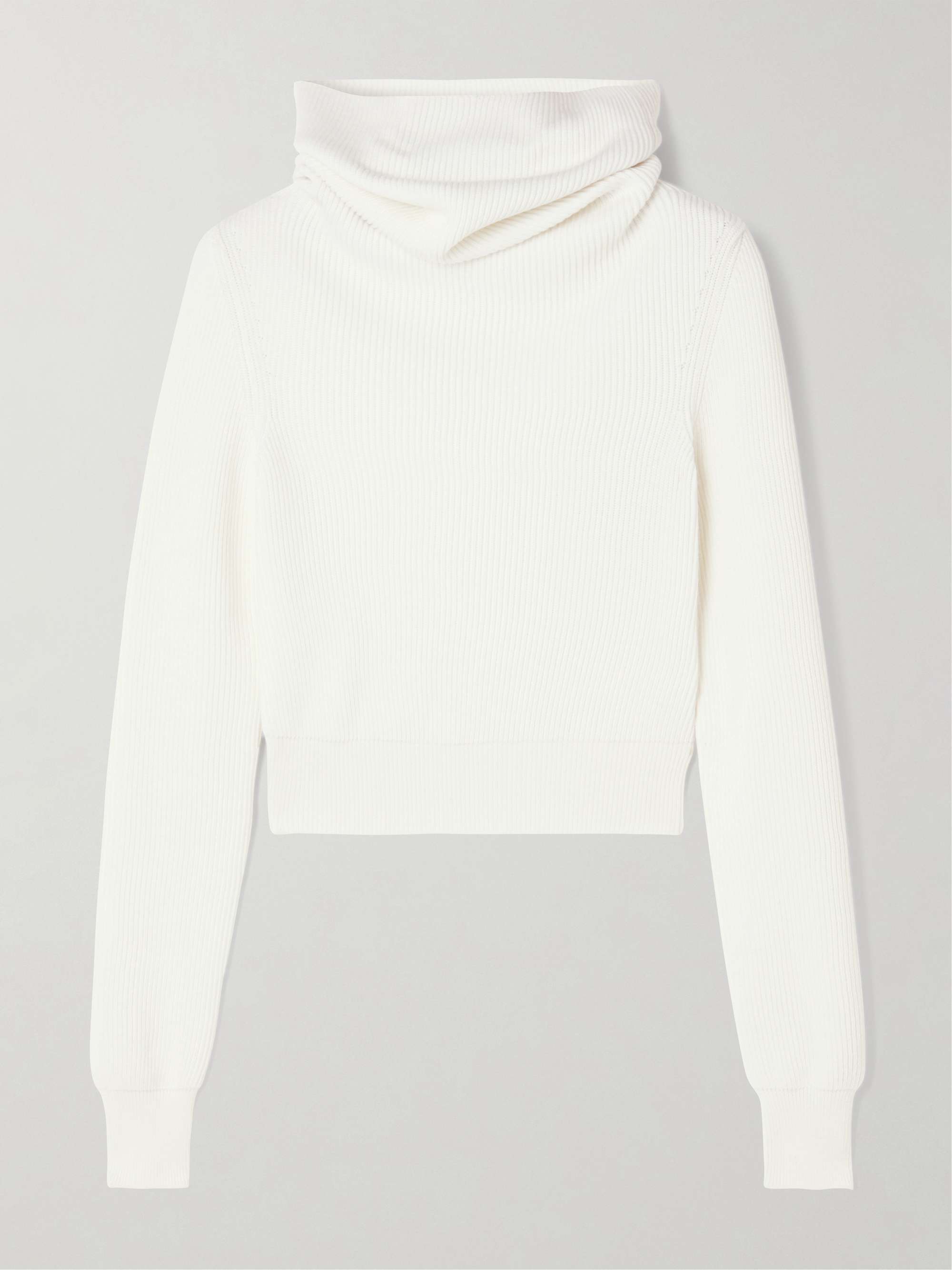 Hooded cropped ribbed wool-blend sweater view