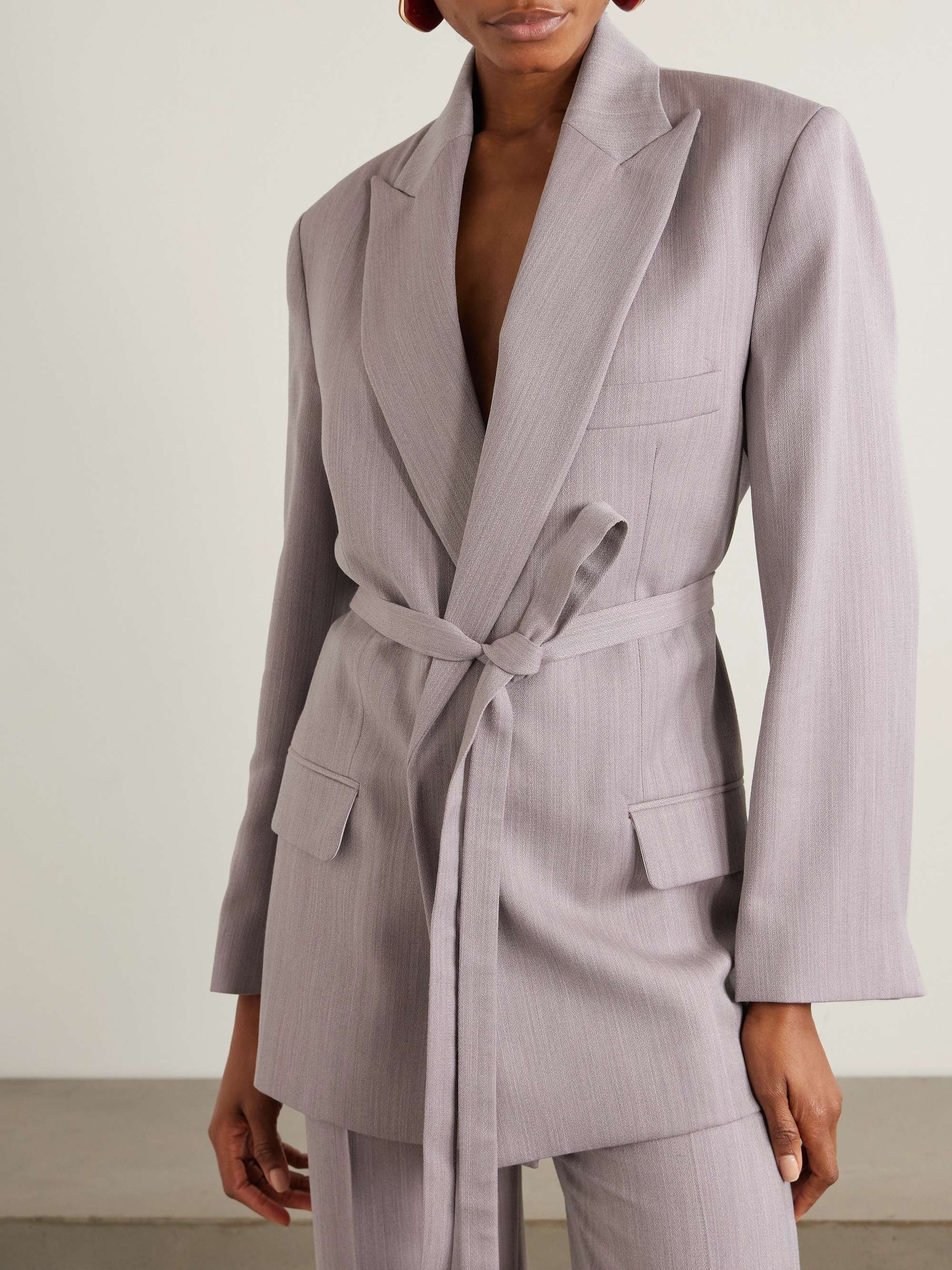 Belted textured-wool blazer view