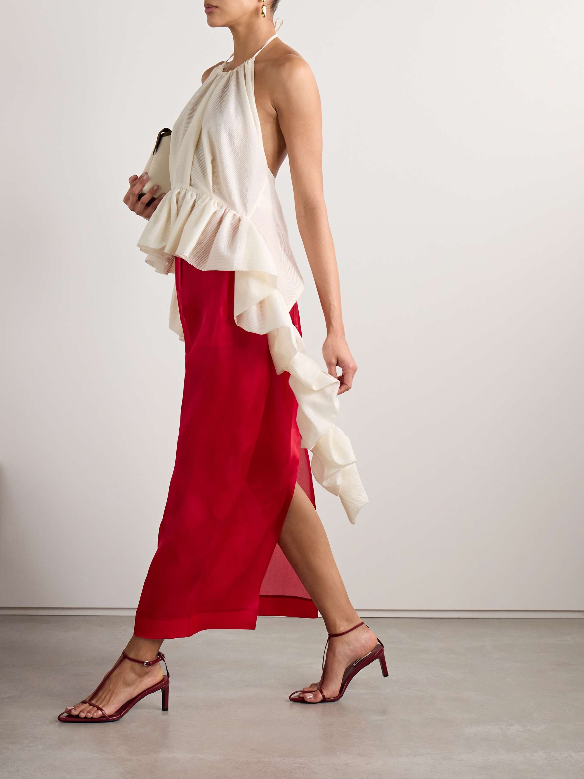 Tamara crepe peplum halterneck top view