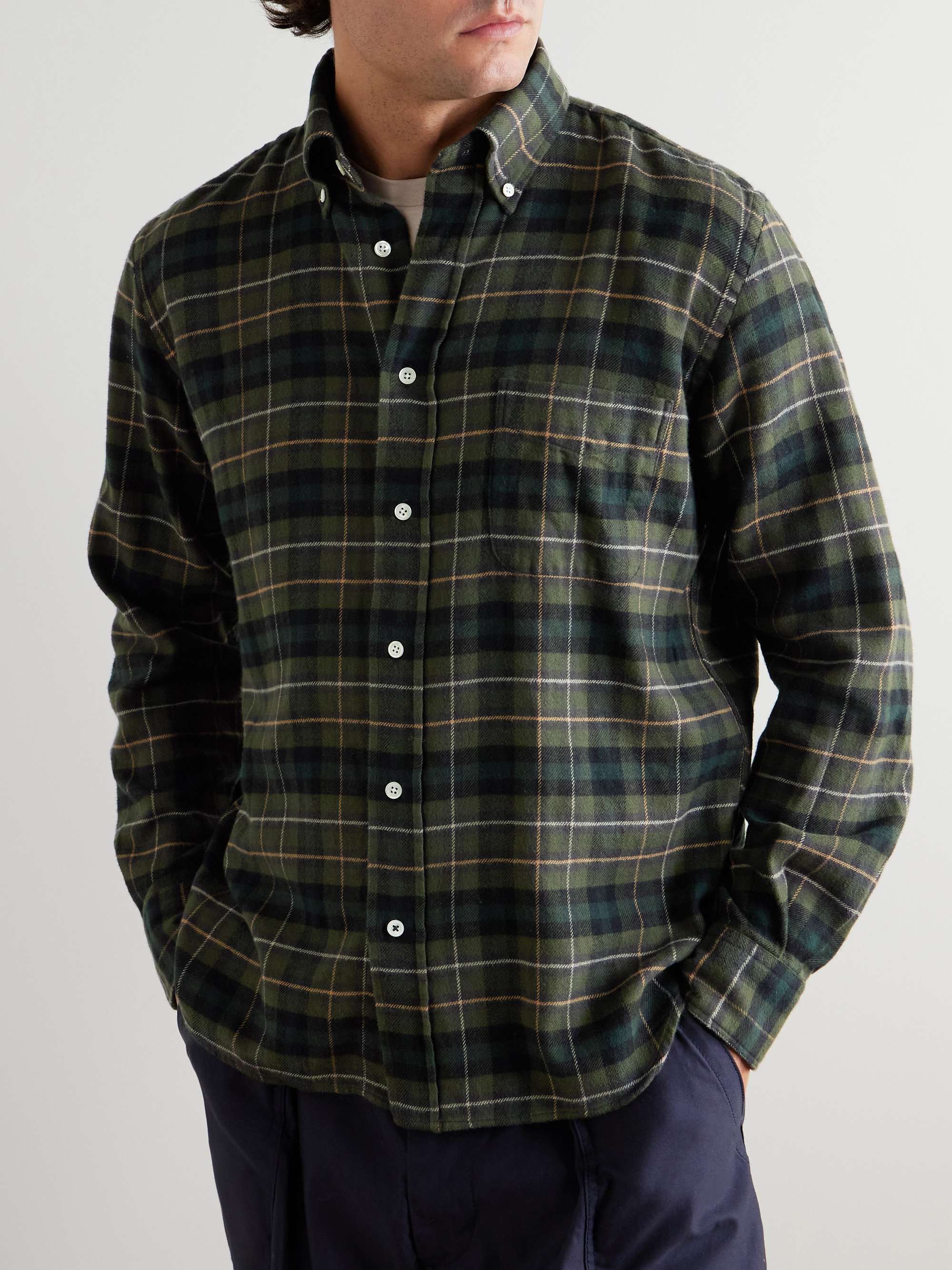 Pitt Button-Down Collar Checked Cotton-Flannel Shirt view