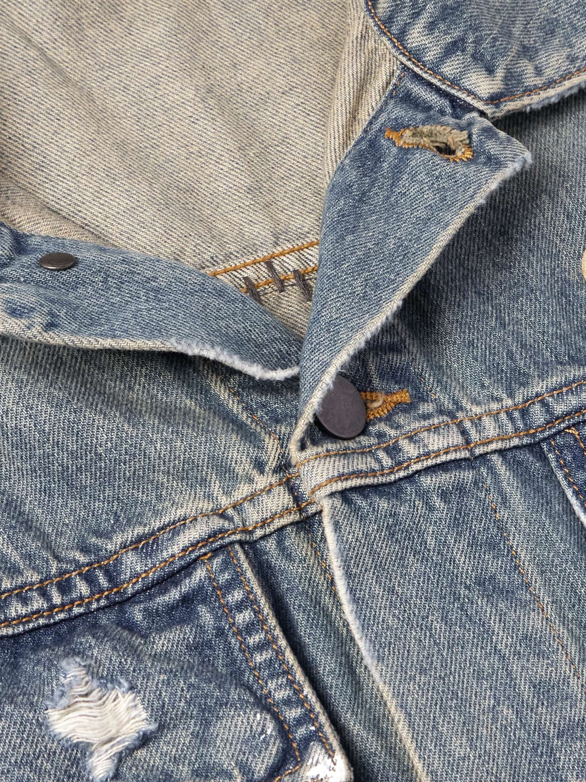 Vintage Pegasus Embellished Distressed Paint-Splattered Denim Trucker Jacket view