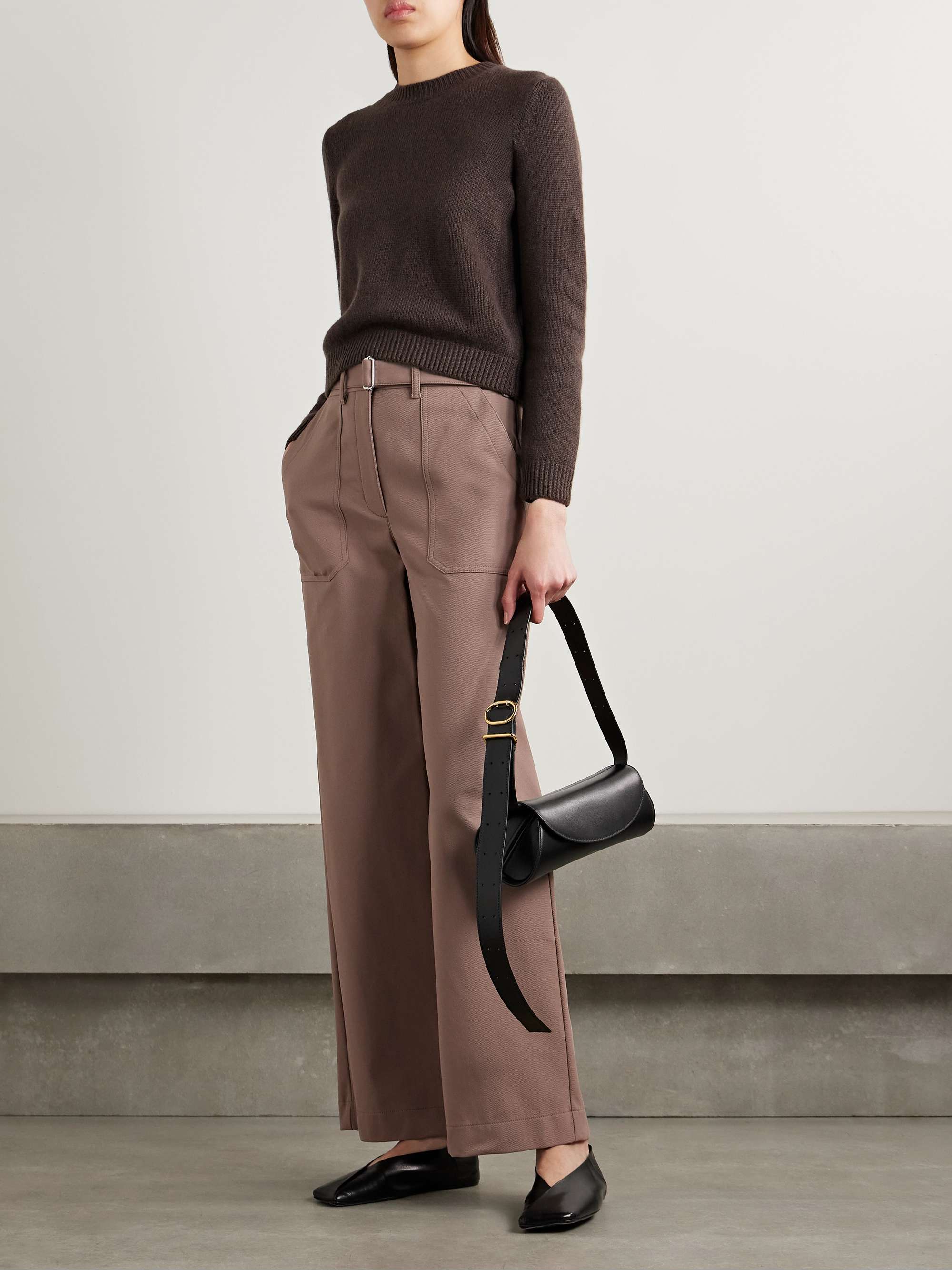 Belted cotton-blend twill straight-leg pants view