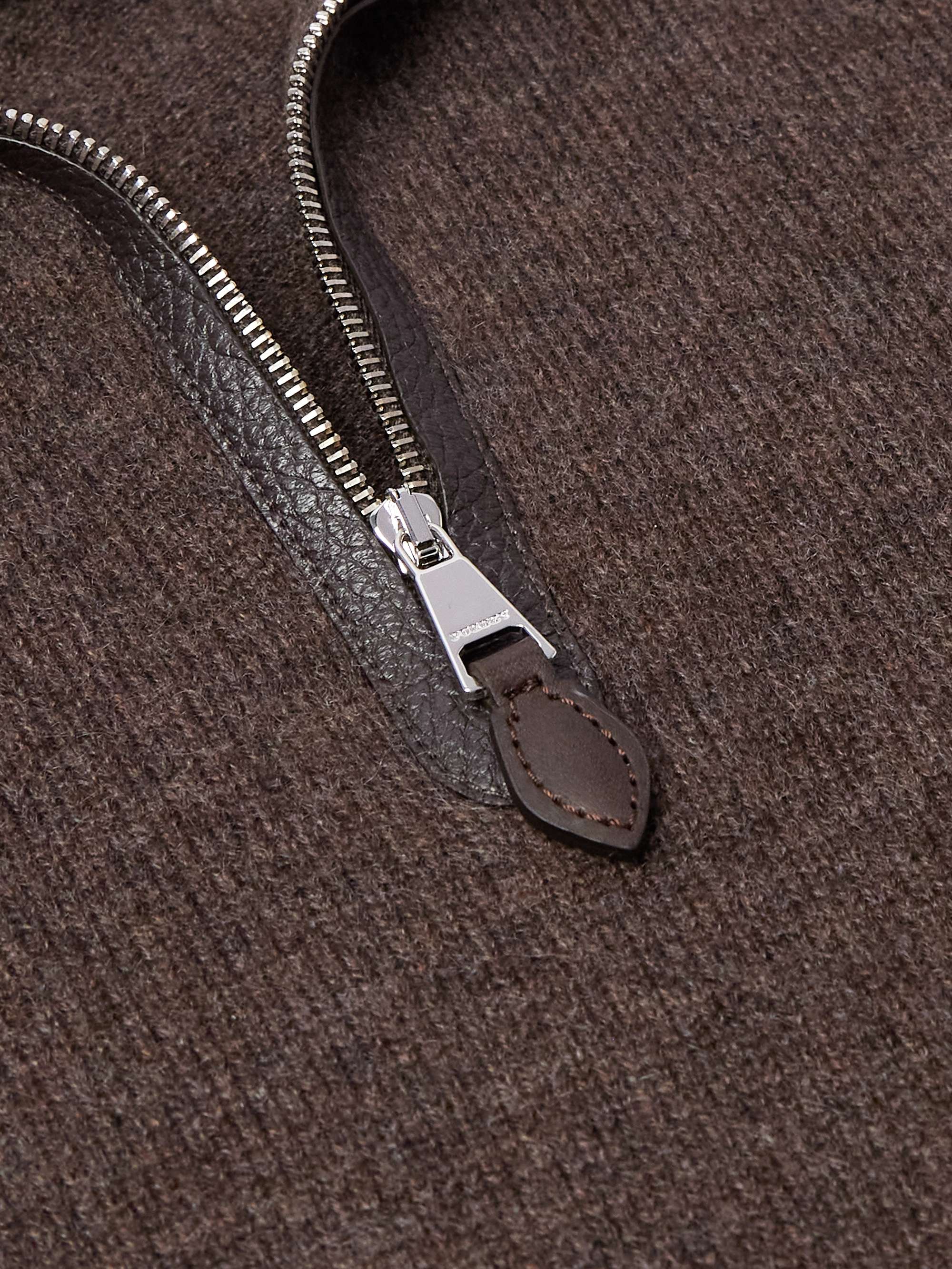 Leather-Trimmed Cashmere Half-Zip Sweater view
