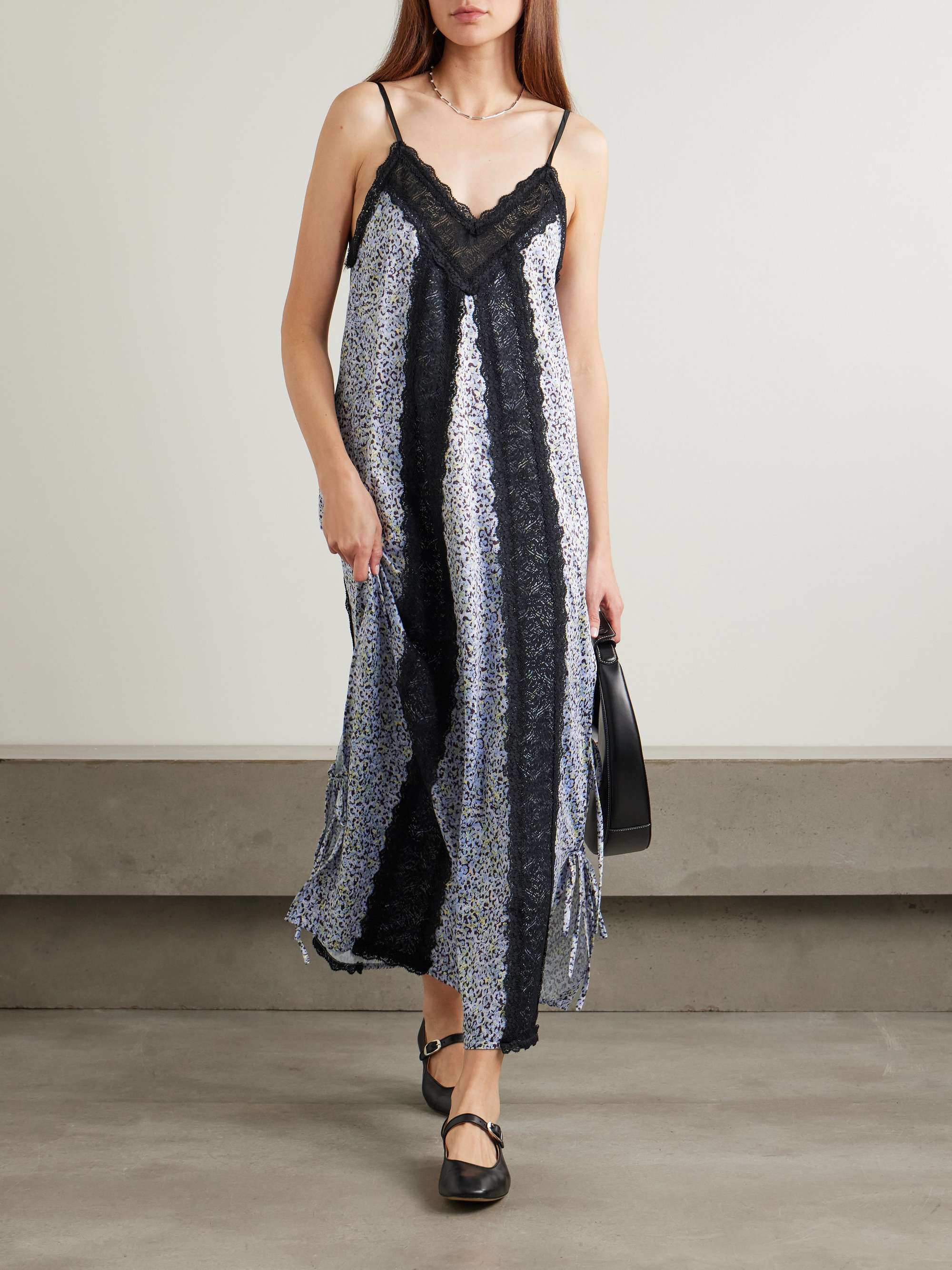 Sunita tie-detailed lace-trimmed leopard-print stretch-satin maxi dress view