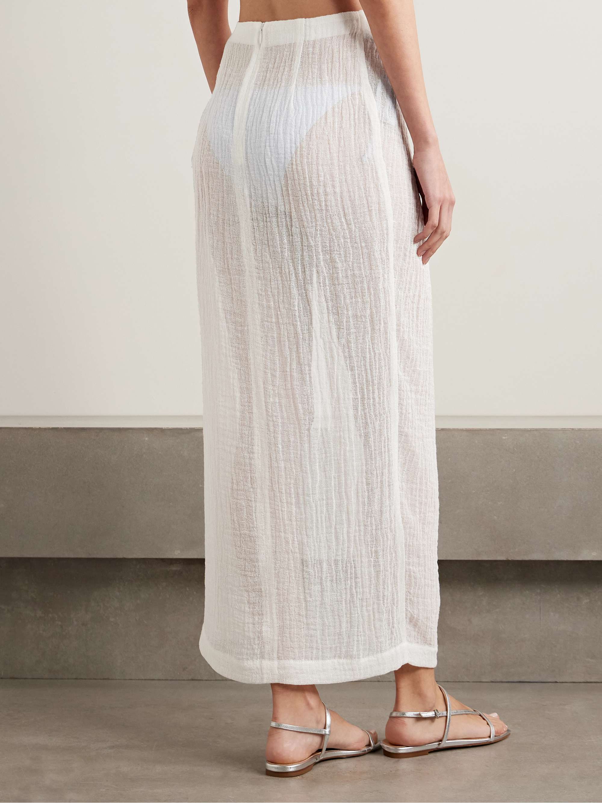 Pleated crinkled linen-blend gauze pareo view