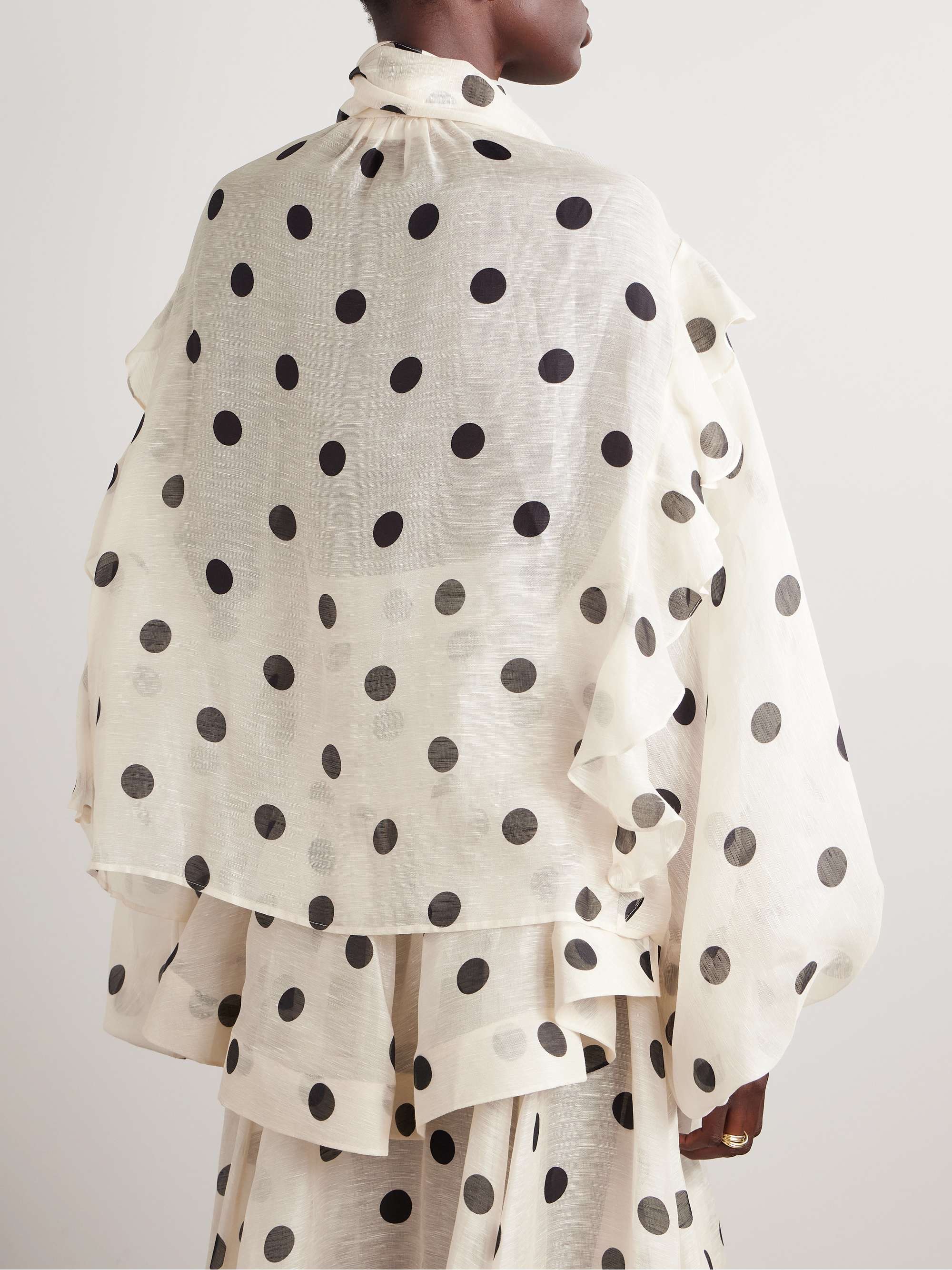 Crush ruffled polka-dot linen and silk-blend organza blouse view