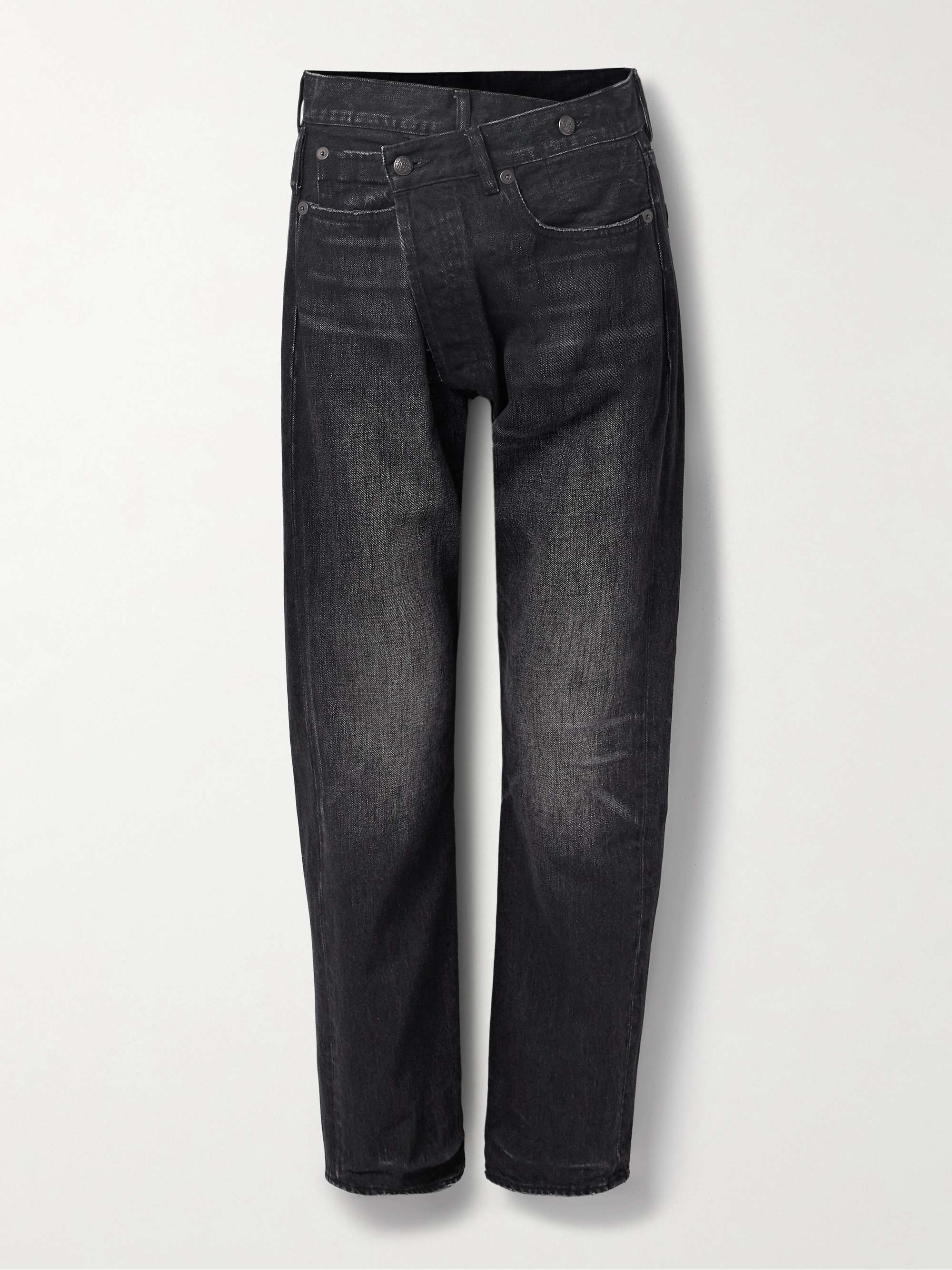 Crossover asymmetric distressed mid-rise boyfriend jeans view