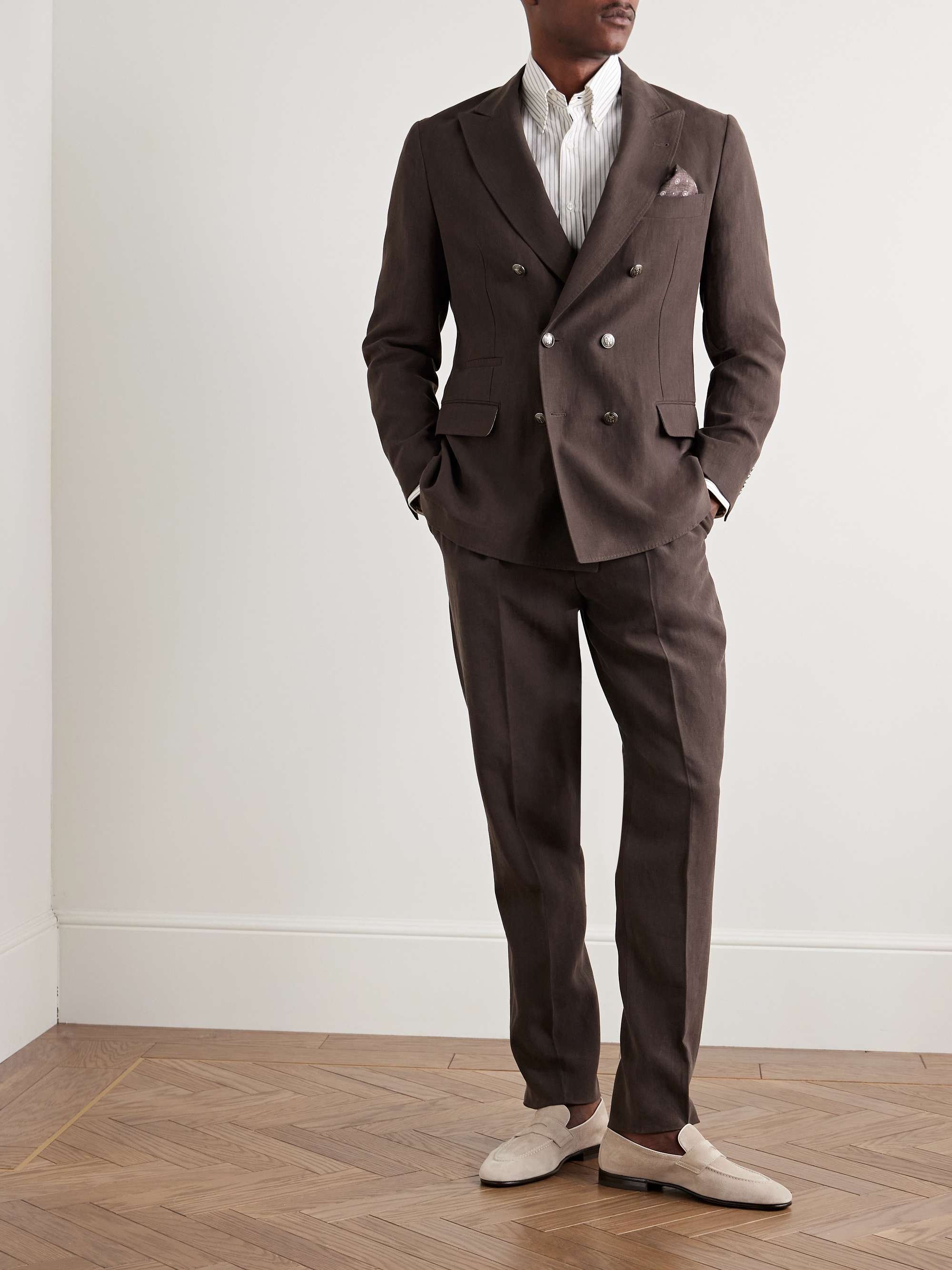 Slim-Fit Pleated Linen Suit Trousers view