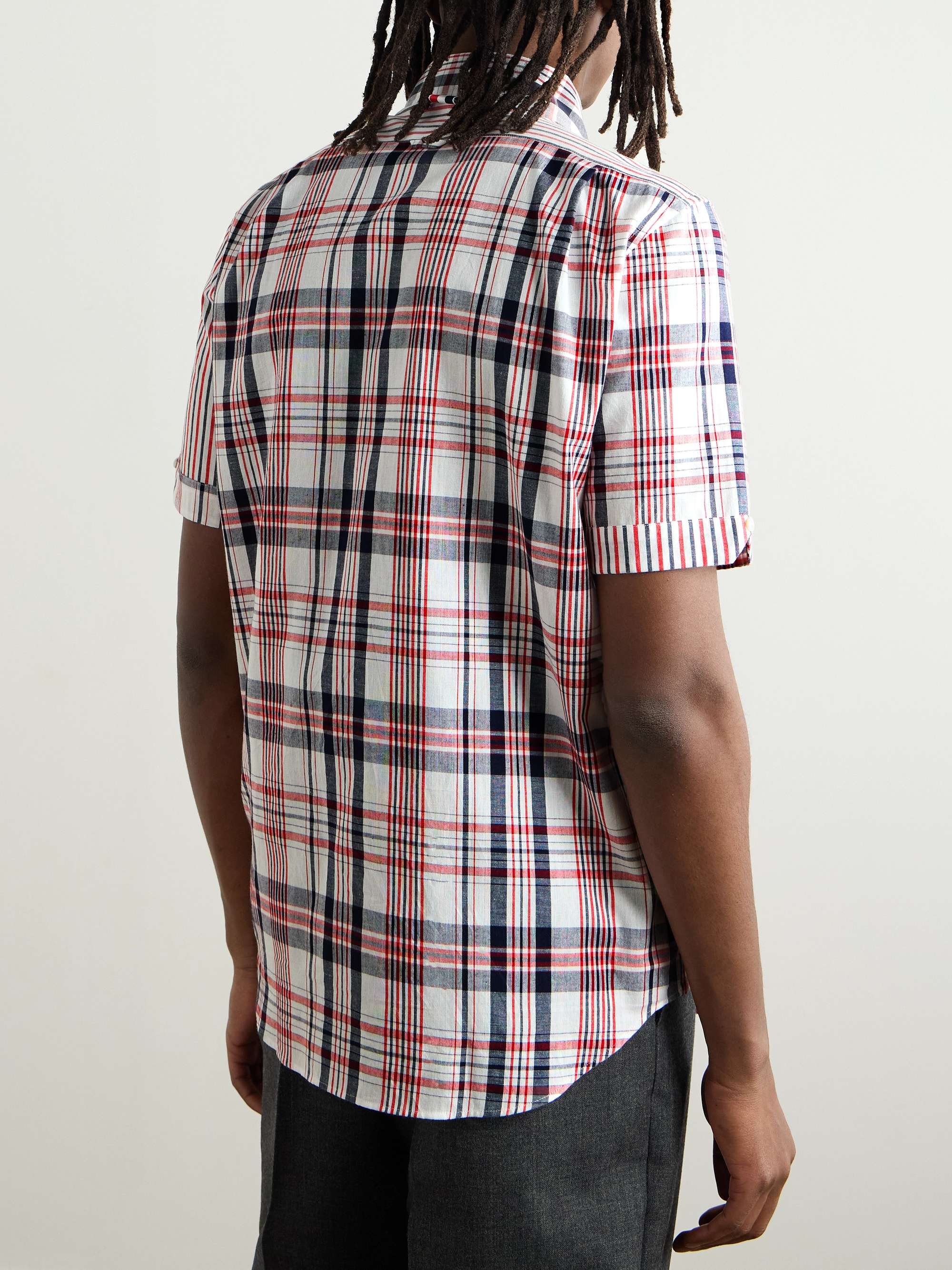 Funmix Slim-Fit Button-Down Collar Striped Cotton-Madras Shirt view