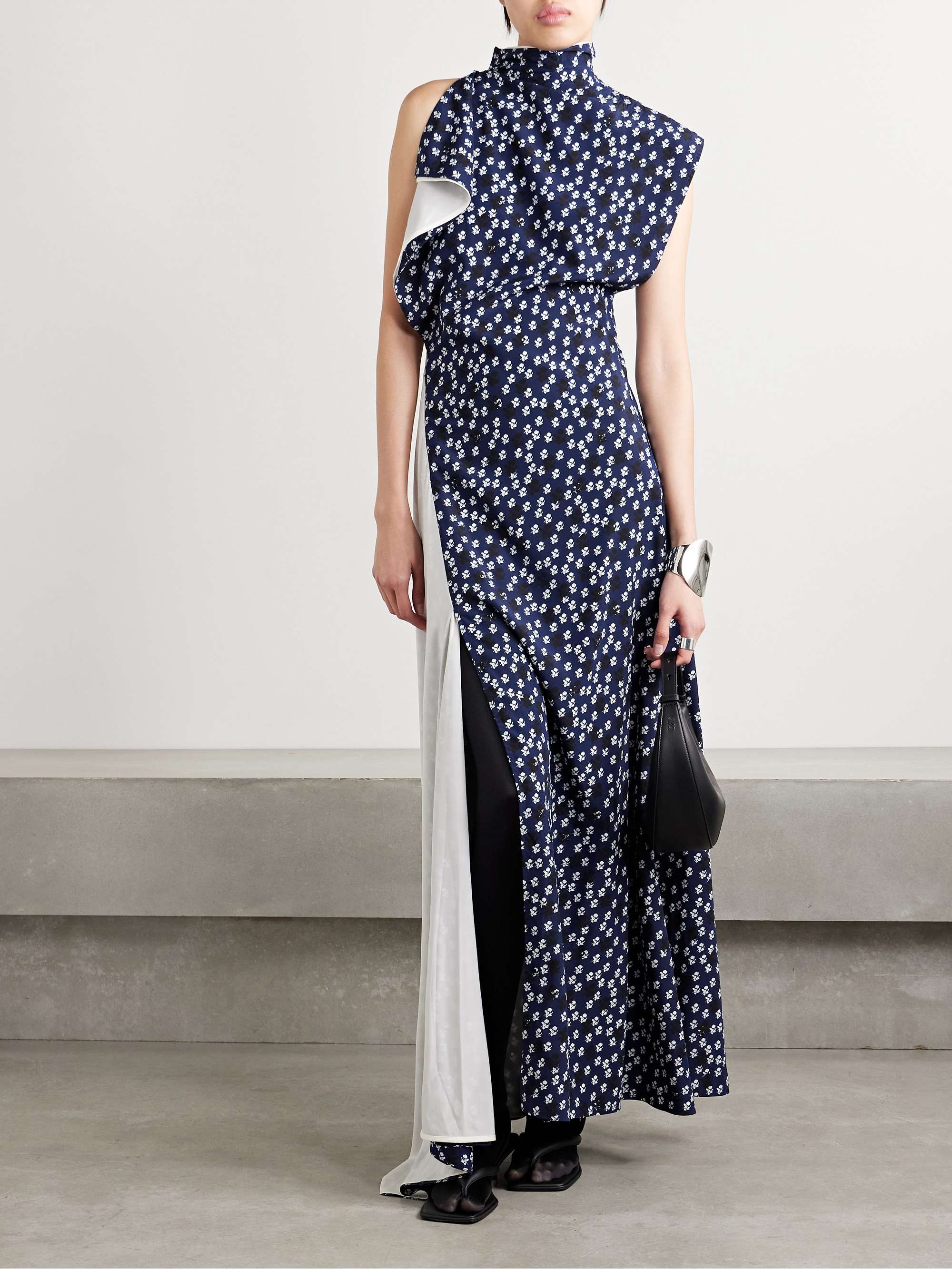 Devyn asymmetric draped floral-print poplin maxi dress view
