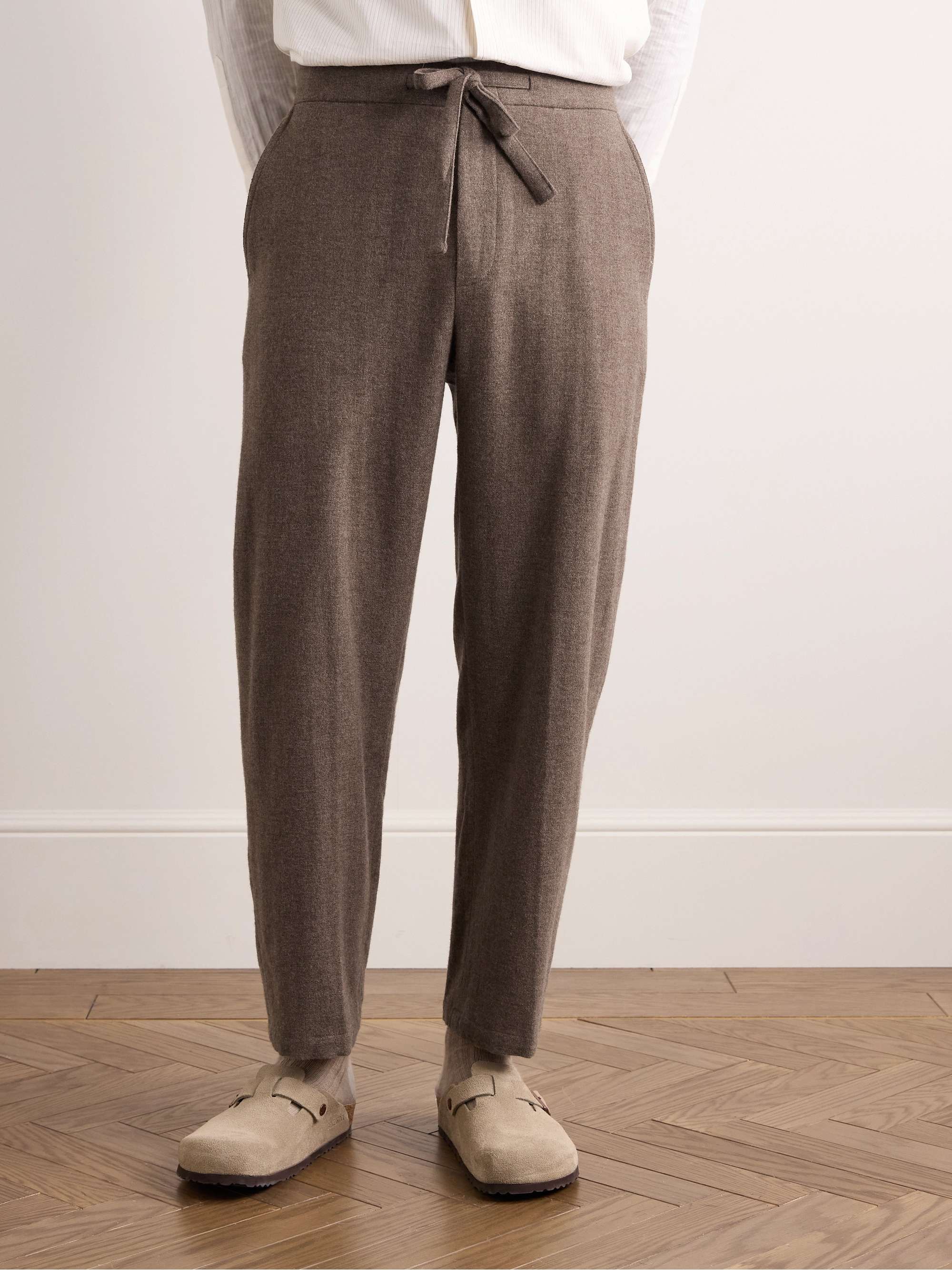 Slim-Fit Tapered Brushed-Wool Drawstring Trousers view