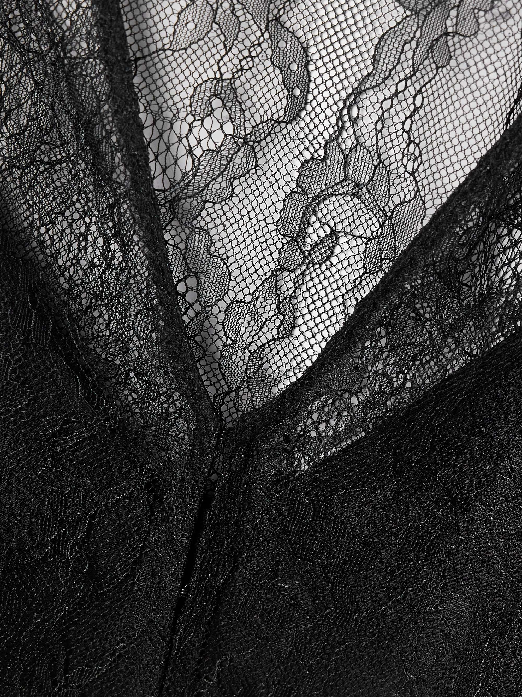 Tie-detailed velvet-trimmed lace blouse view