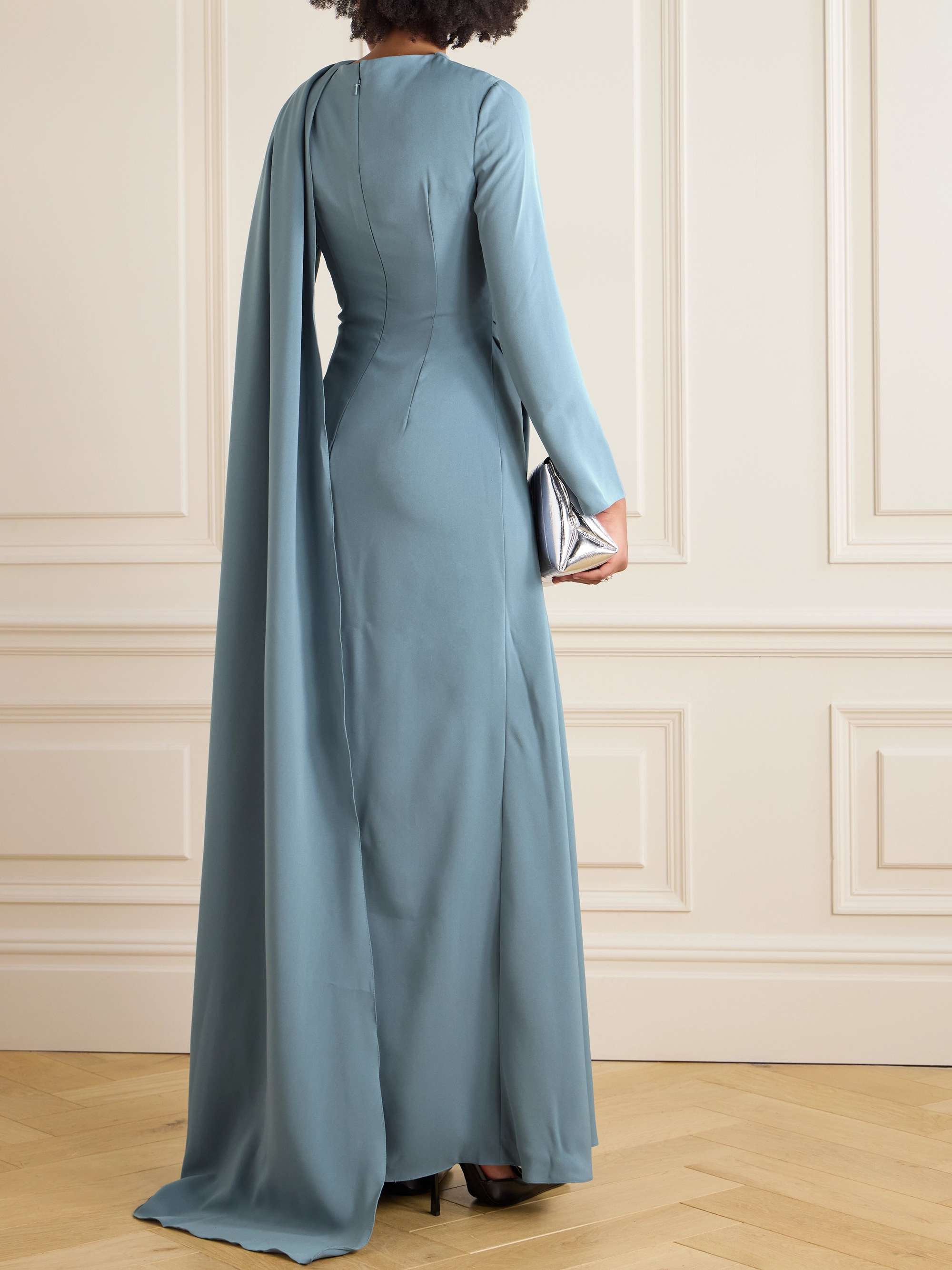 Draped scarf-detailed wrap-effect silk-crepe gown view