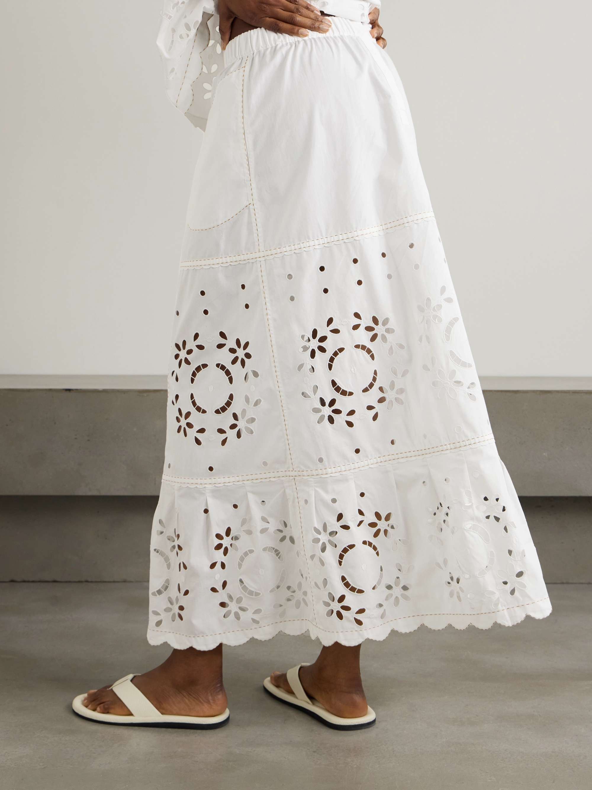 Olympia tiered scalloped broderie anglaise cotton-poplin maxi skirt view
