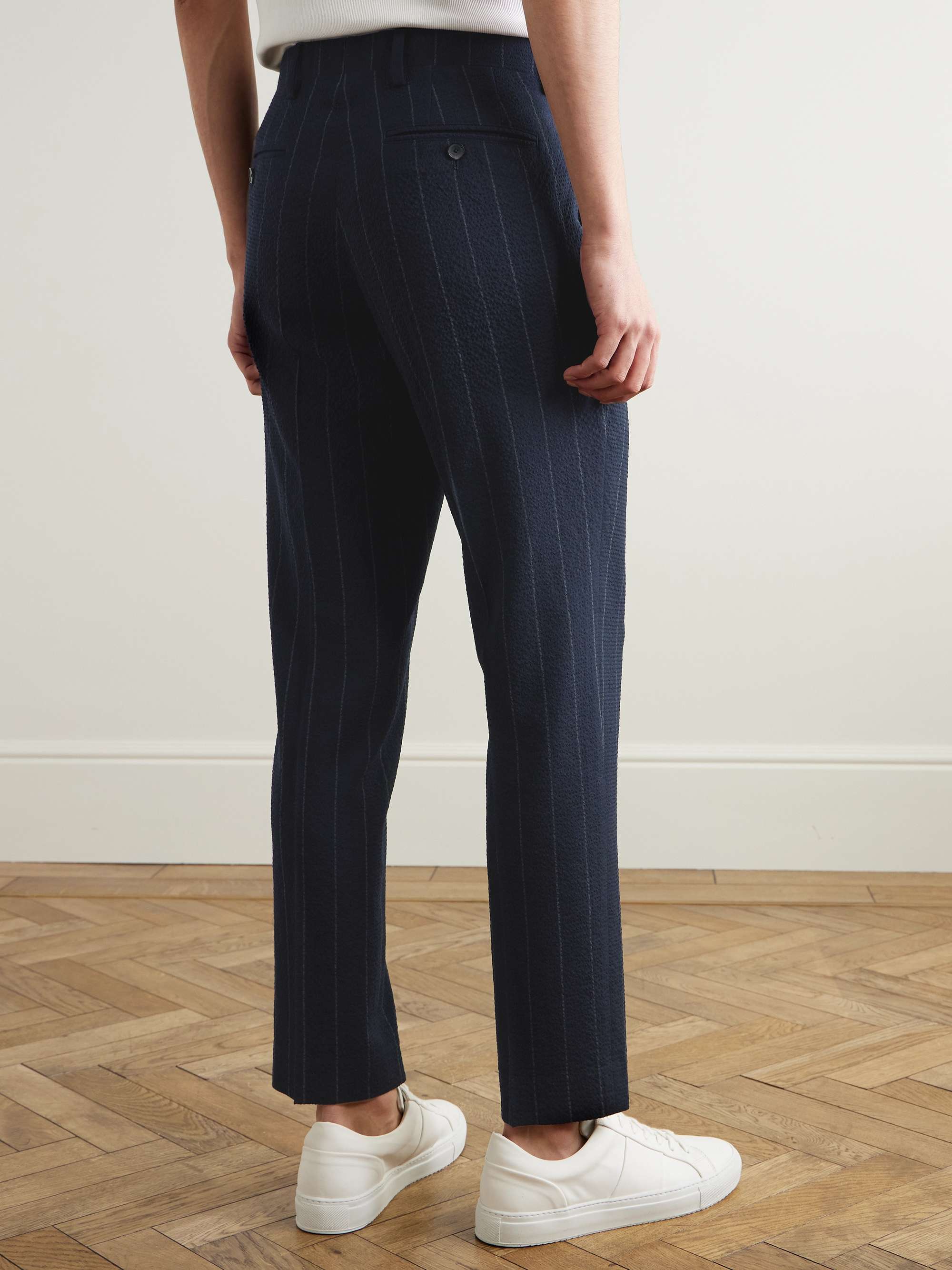 Philip Tapered Pinstriped Wool-Blend Seersucker Suit Trousers view