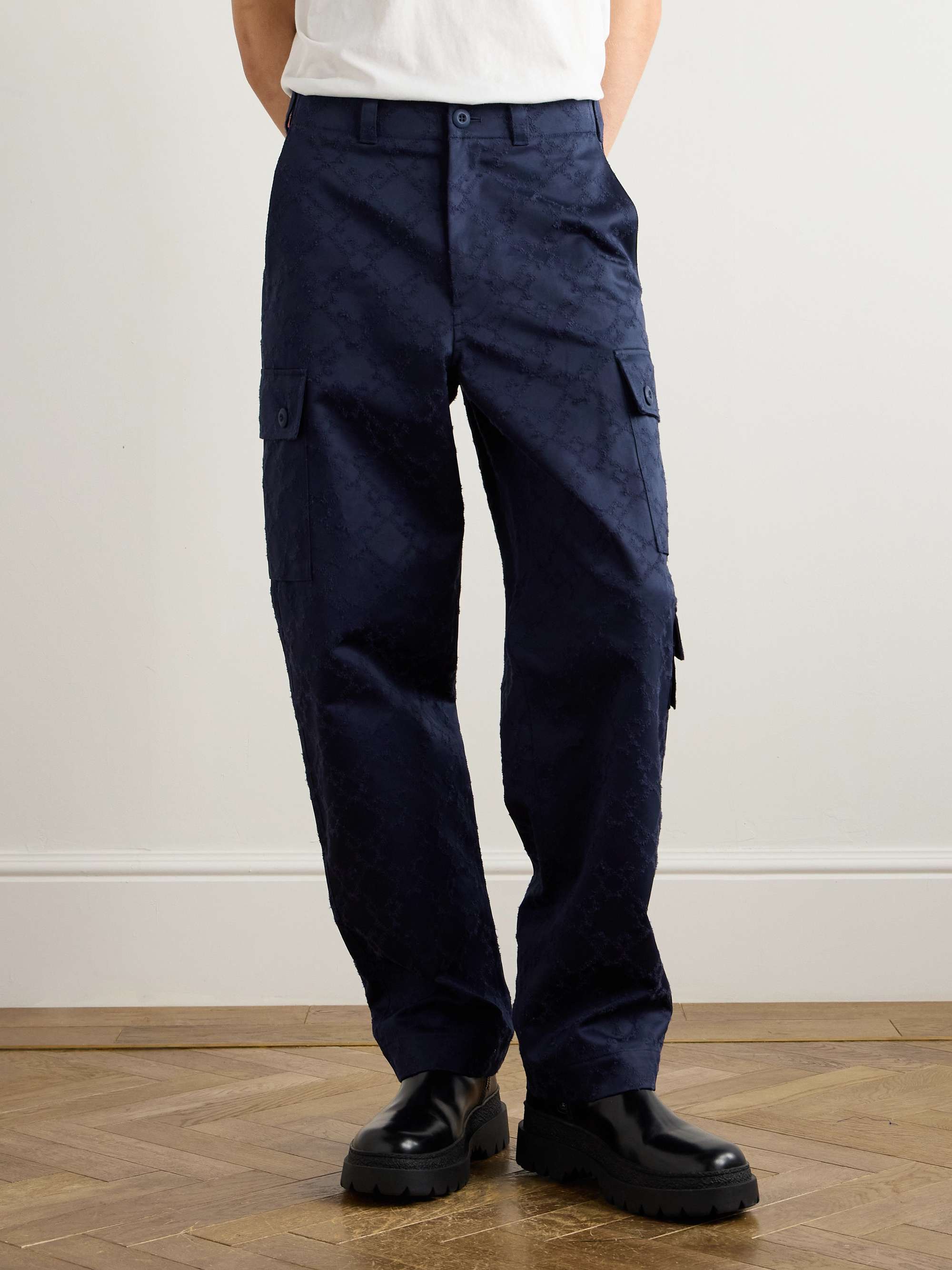 Straight-Leg Cotton-Twill Jacquard Cargo Trousers view