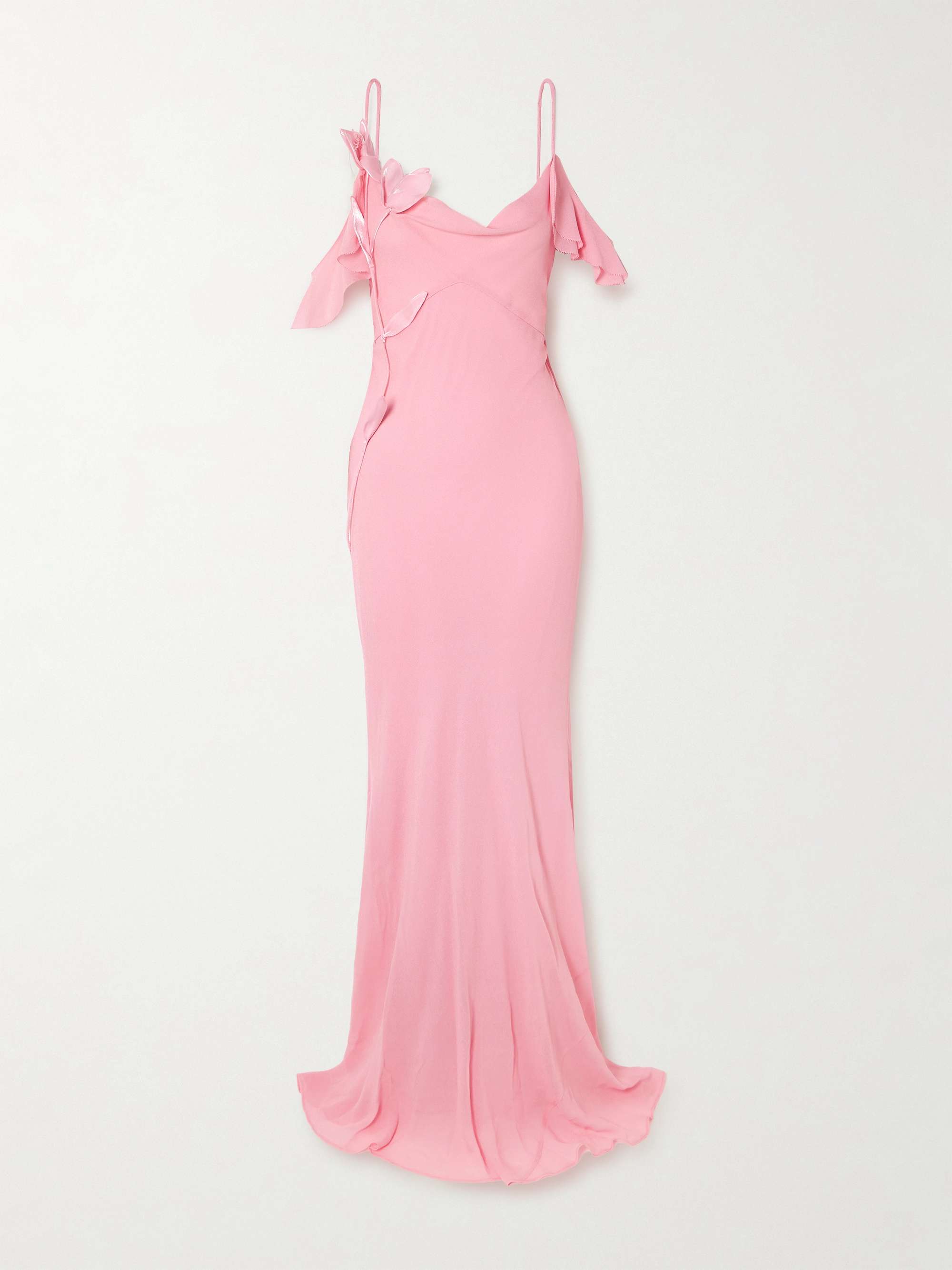 Appliquéd ruffled cold-shoulder georgette maxi dress view