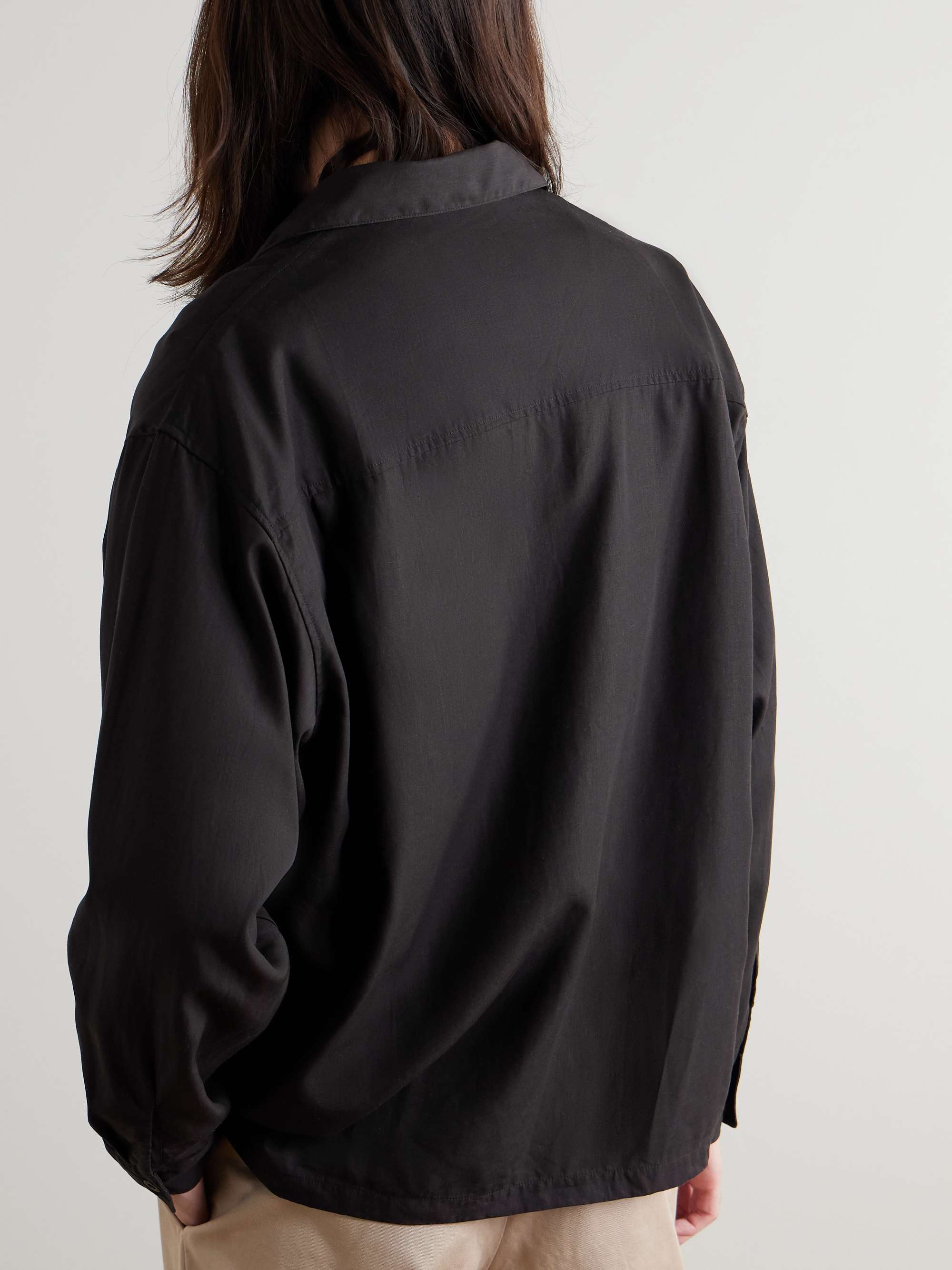 Camp-Collar Logo-Embroidered Lyocell and Linen-Blend Overshirt view