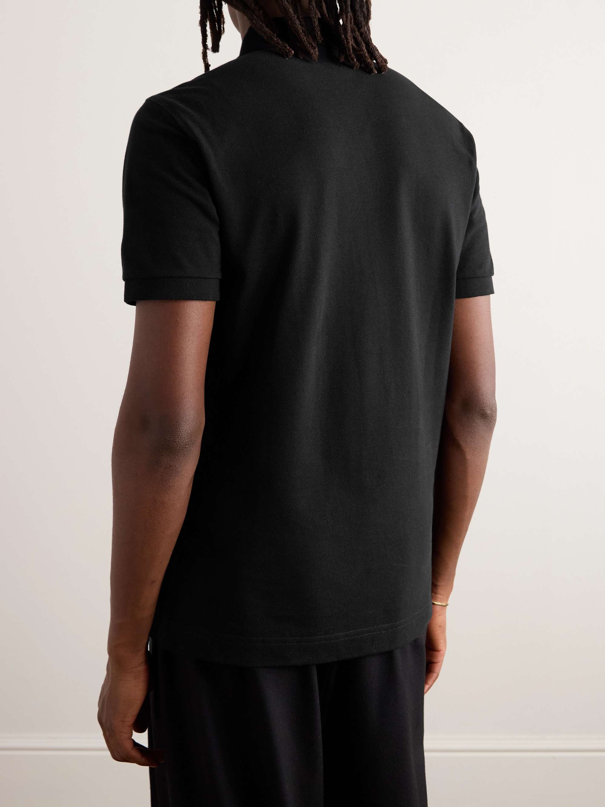 Leather-Trimmed Logo-Appliquéd Cotton-Piqué Polo Shirt view
