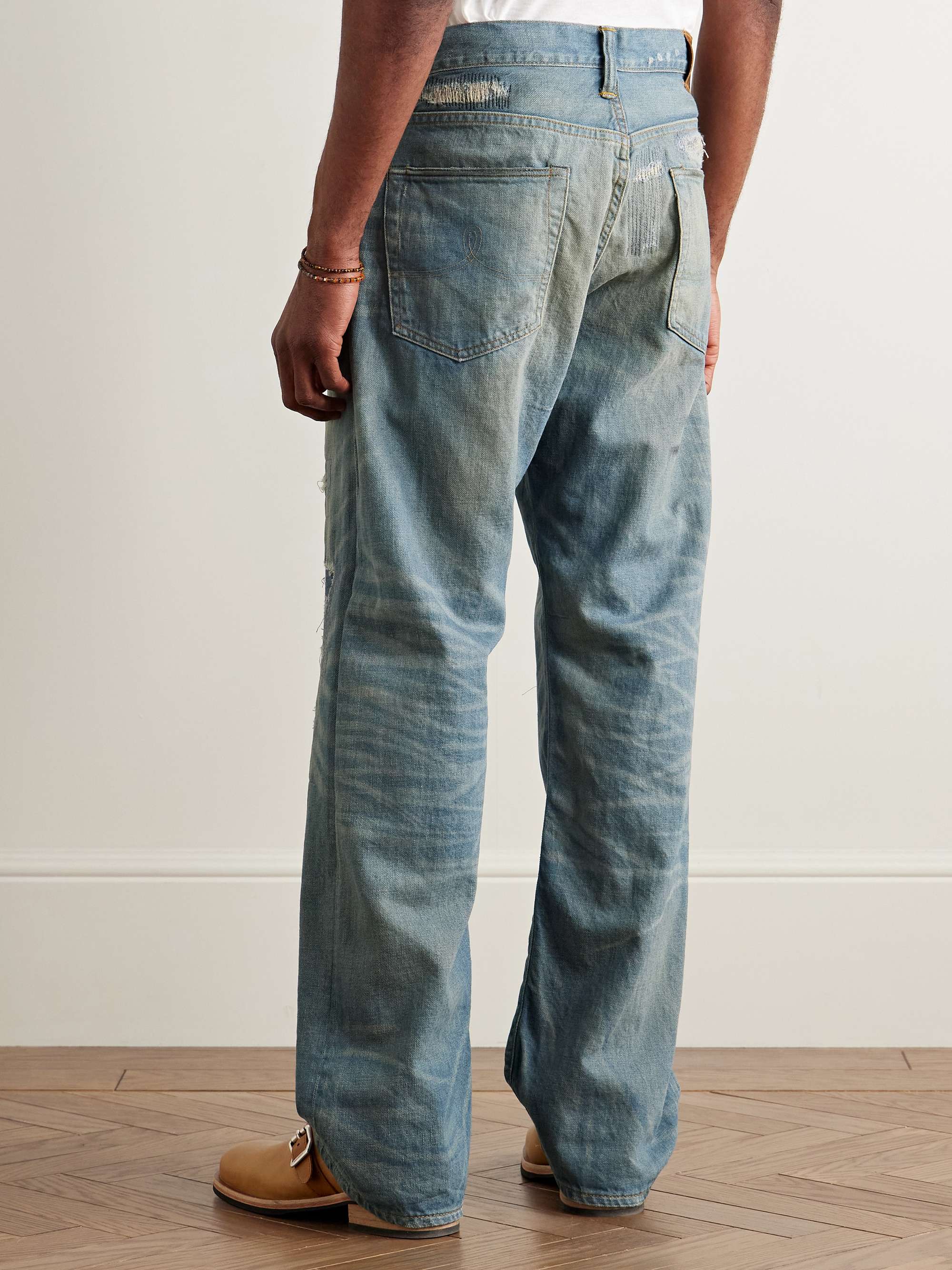 Straight-Leg Indigo-Dyed Distressed Selvedge Jeans view