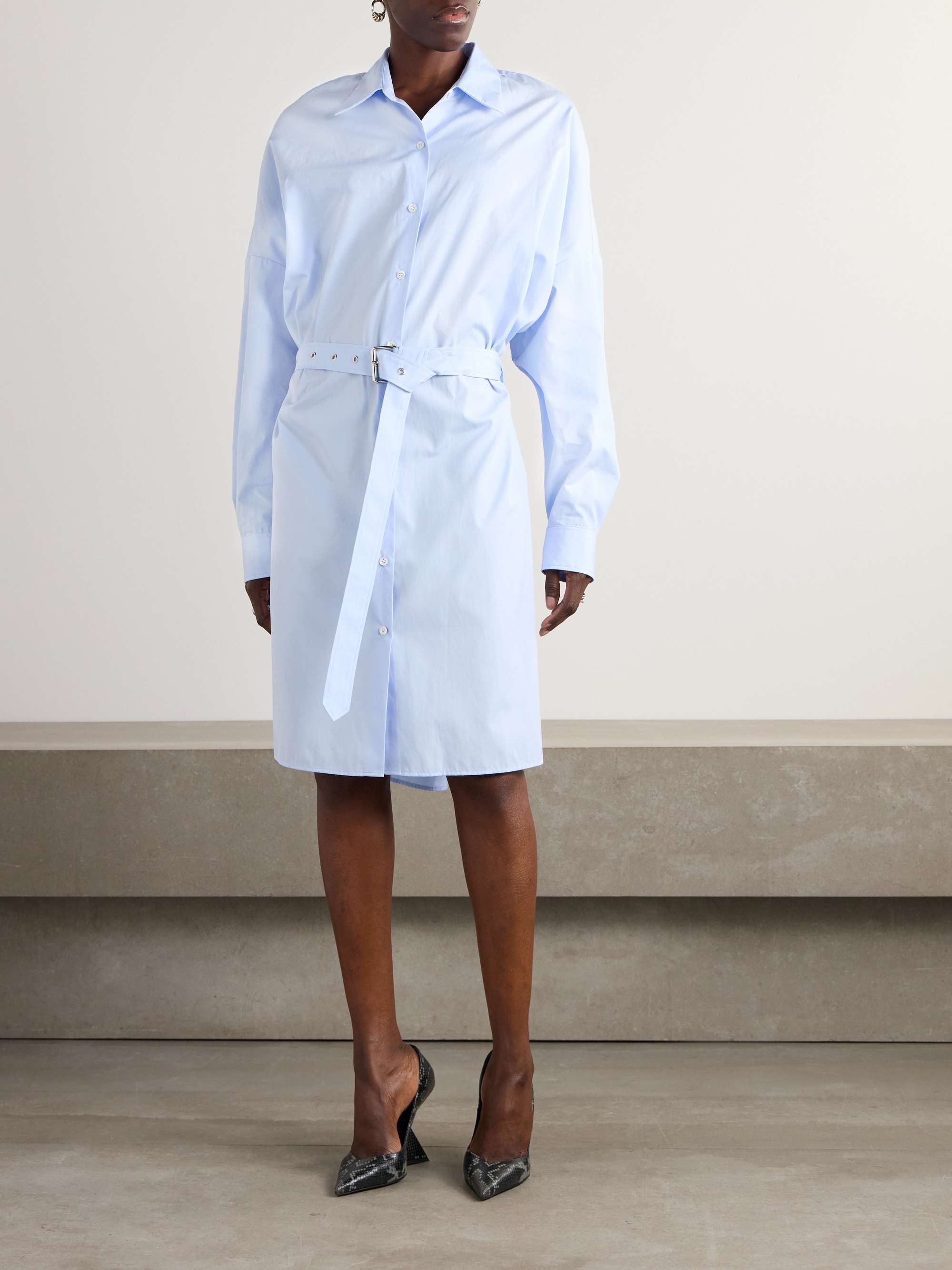Belted cotton-poplin shirt dress view