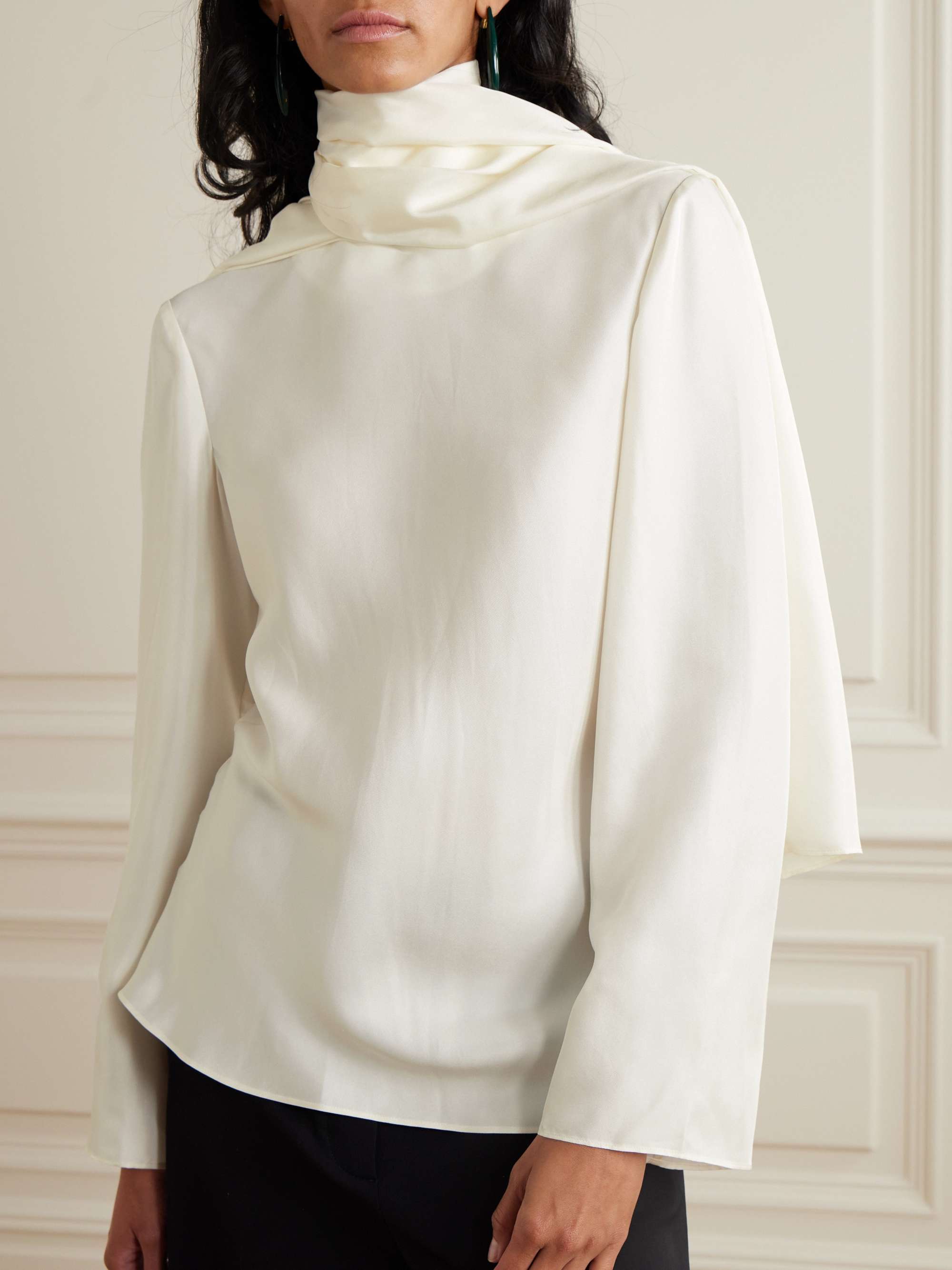 Tie-detailed silk-satin blouse view