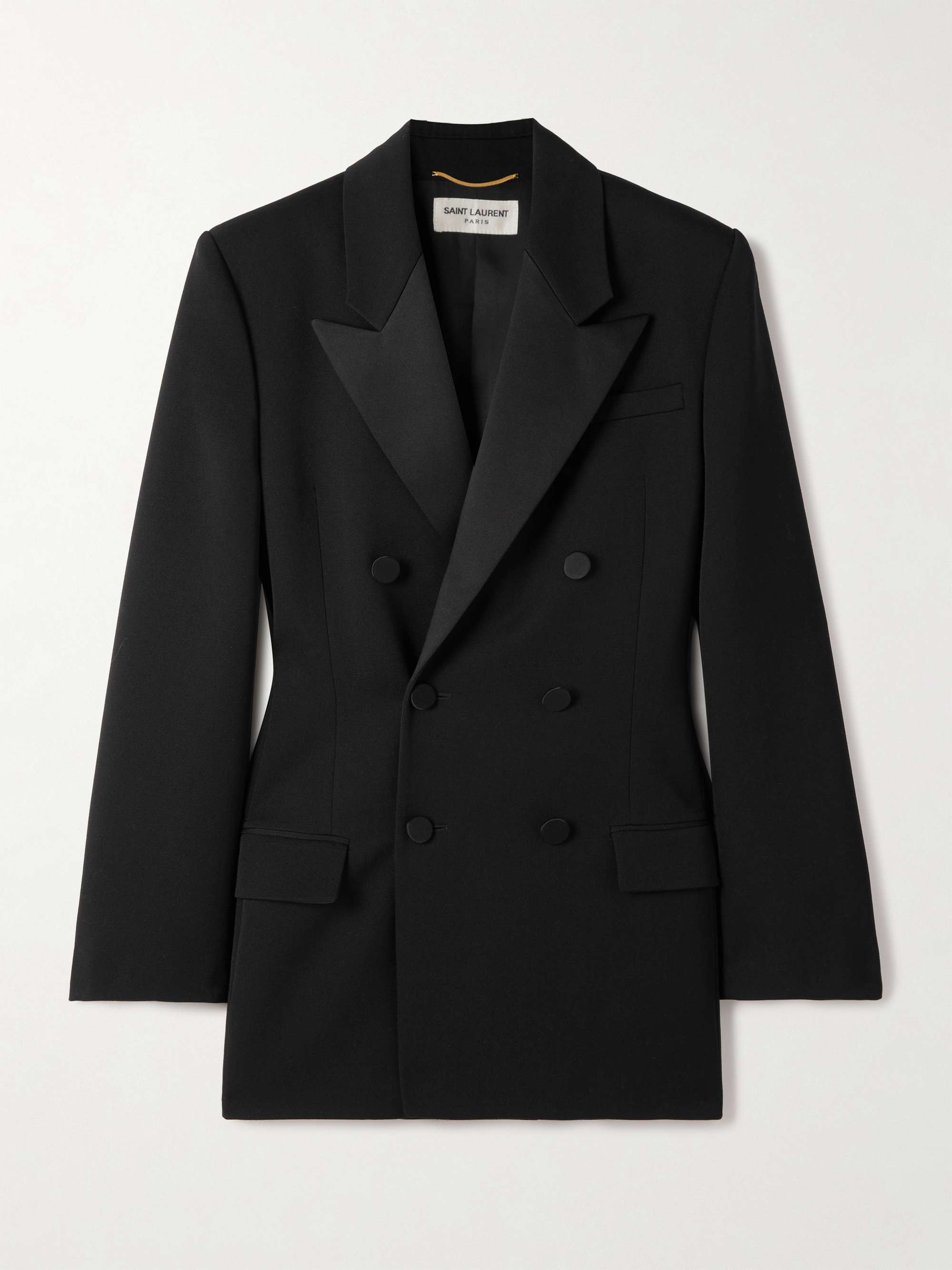 Double-breasted twill-trimmed grain de poudre wool blazer view