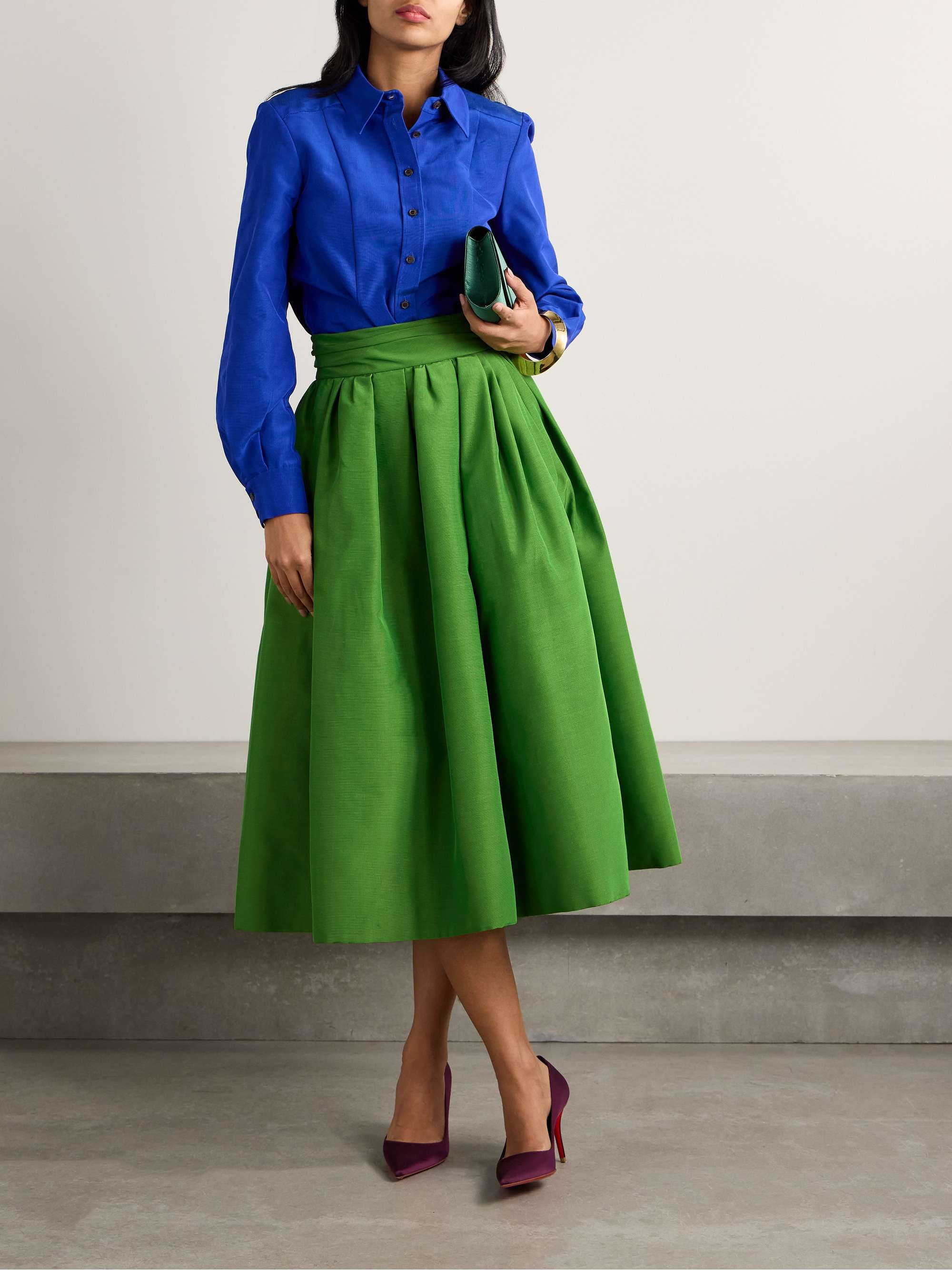 Pleated cotton-blend faille midi skirt view