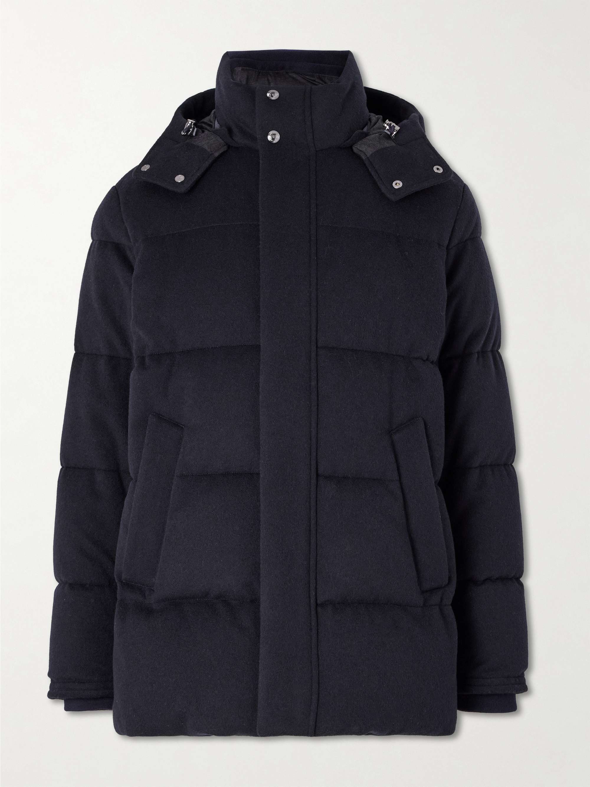 Quilted Brushed Wool-Blend Hooded Down Jacket view