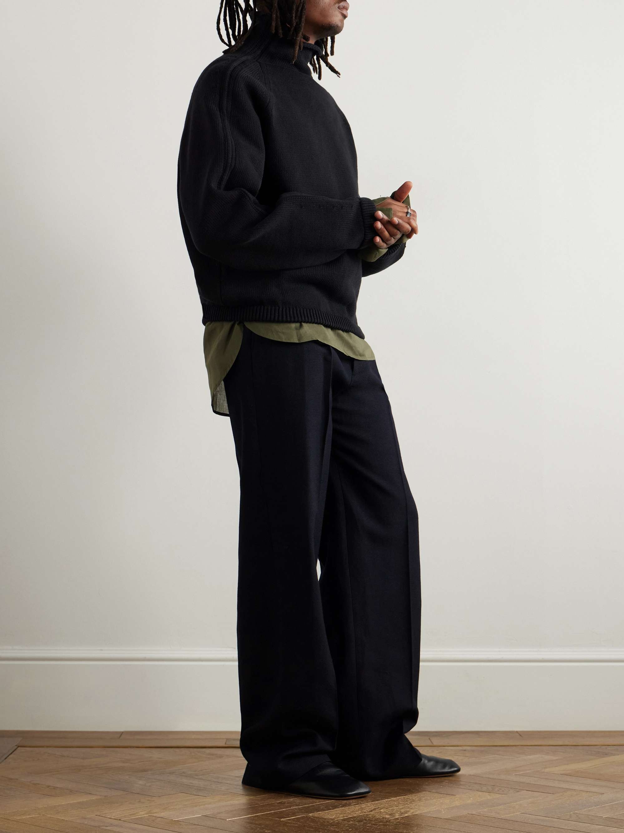 Wide-Leg Pleated Wool and Linen-Blend Trousers view