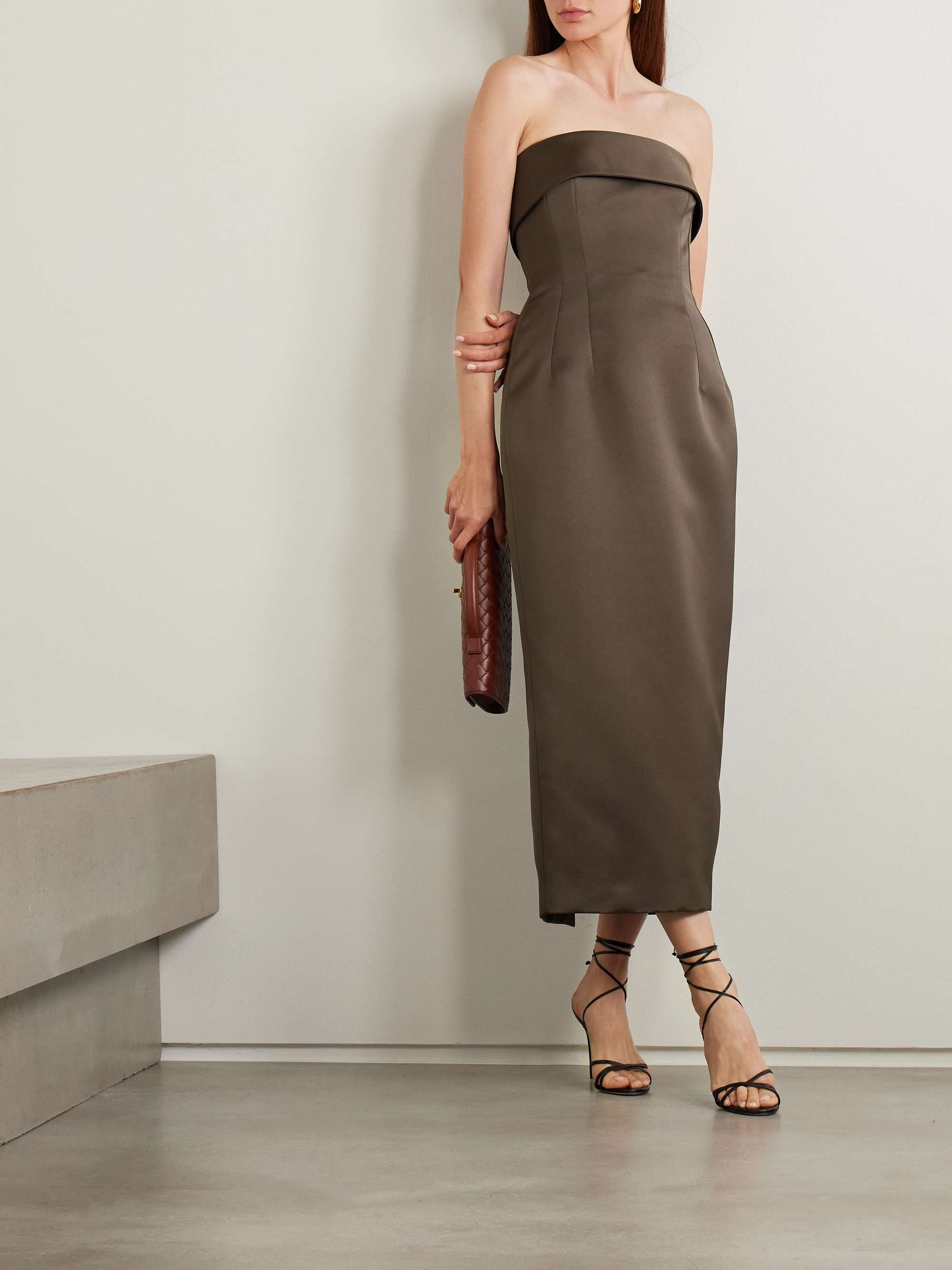 Keeley Mudu strapless duchesse-satin midi dress view