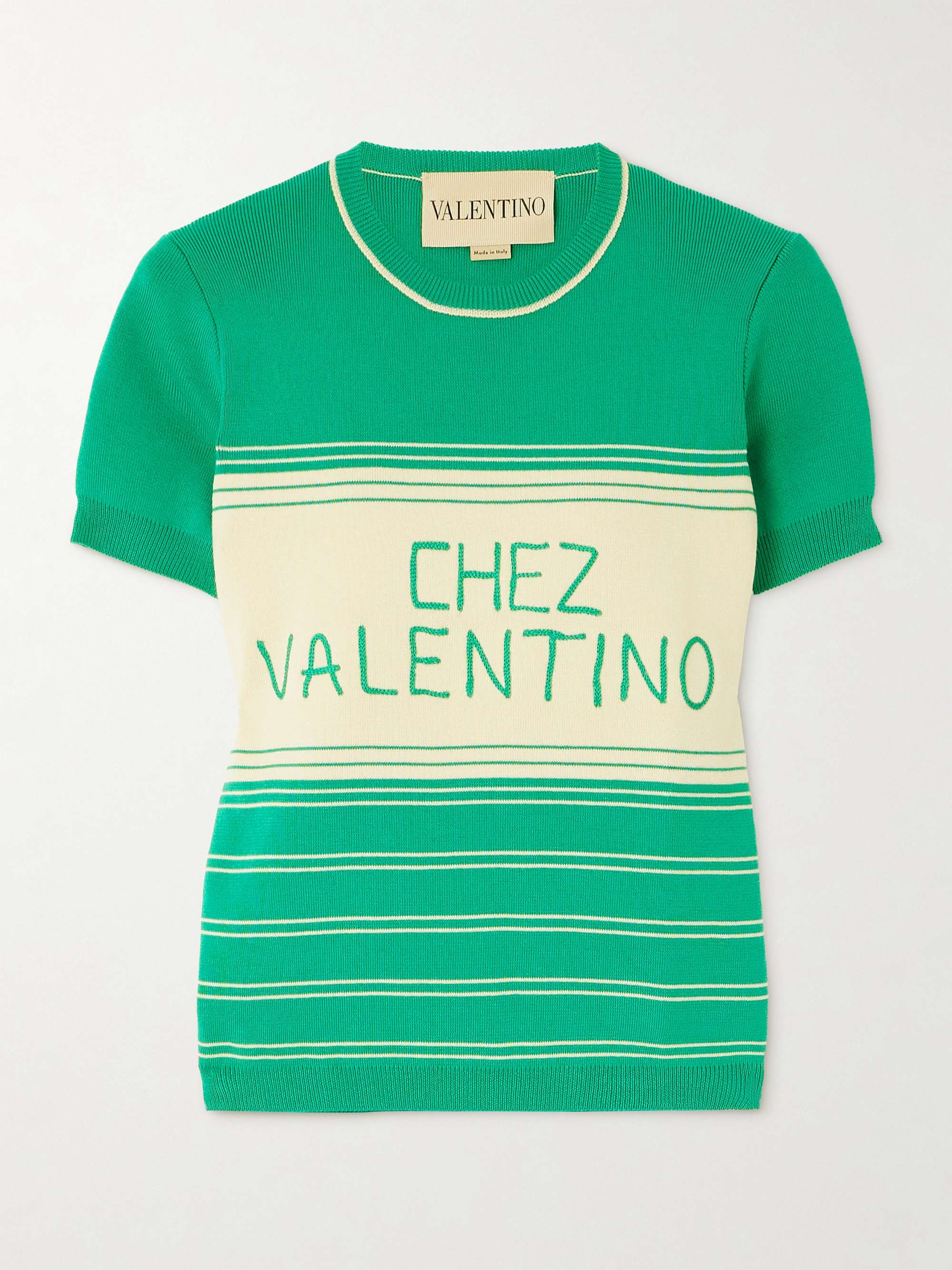 Embroidered striped cotton T-shirt view