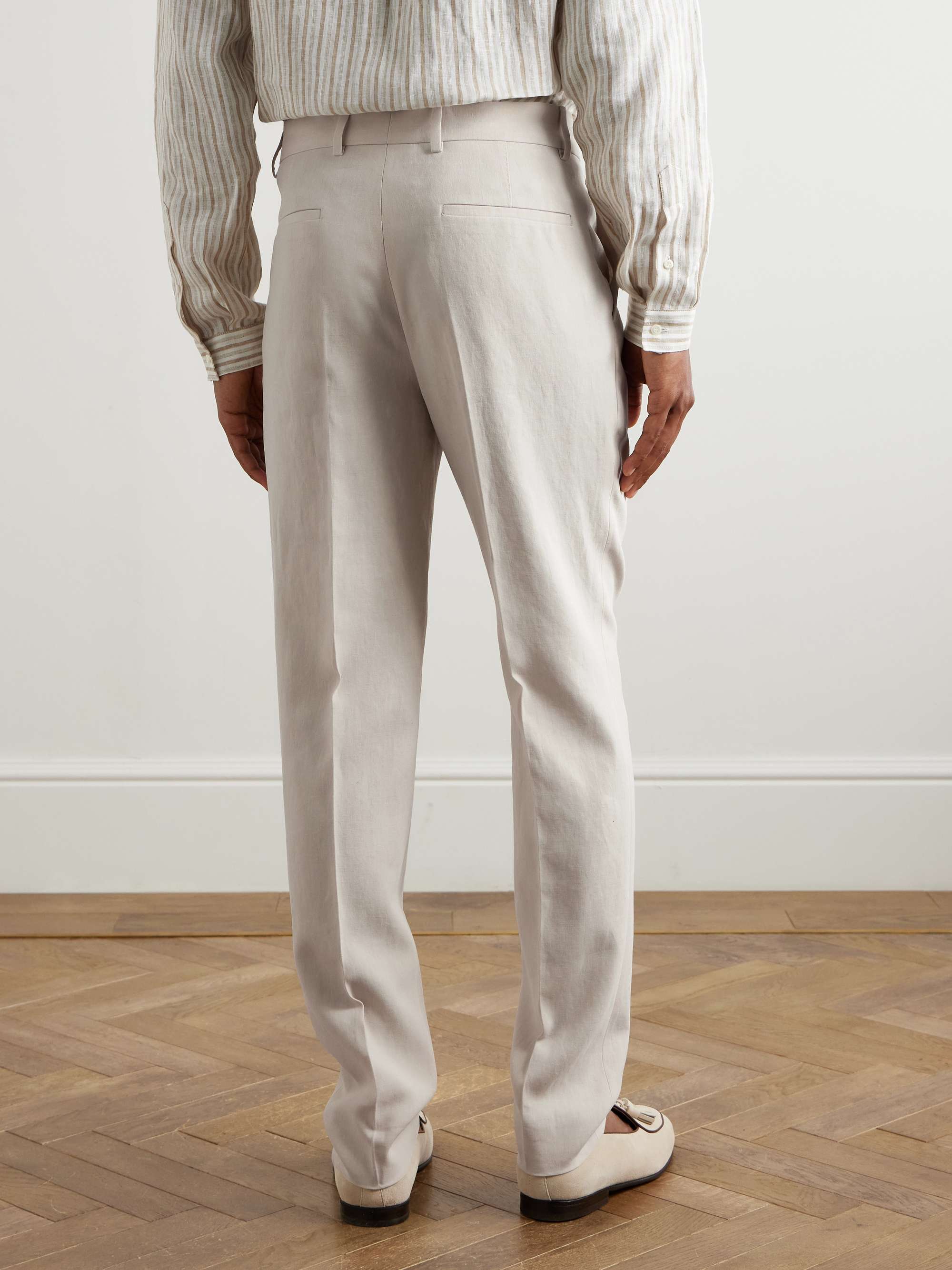 Slim-Fit Straight-Leg Pleated Linen Suit Trousers view
